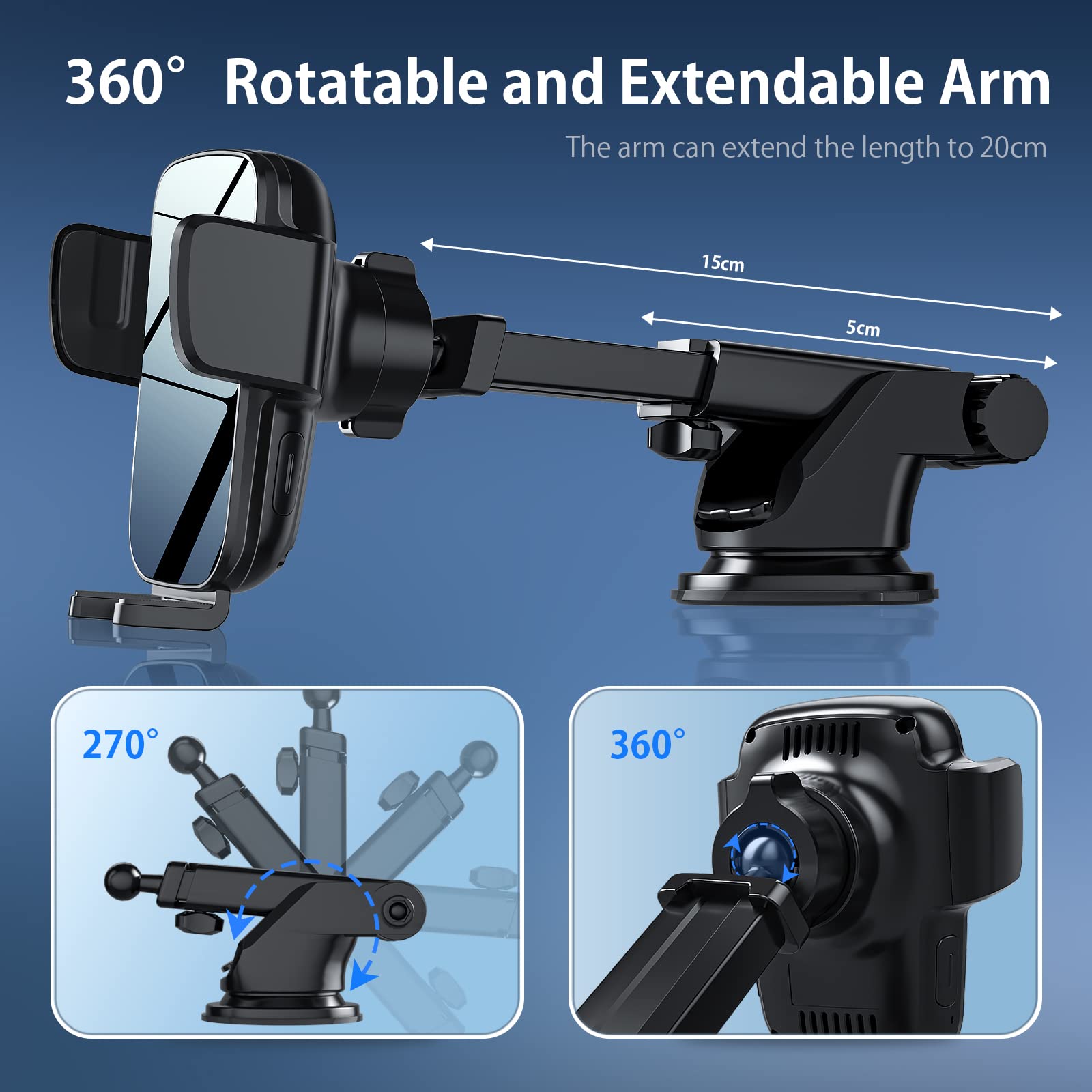 Sonru Wireless Car Charger Mount, 15W Fast Charging Auto-Clamping Car Phone Holder, Windshield Dashboard Air Vent Cell Phone Holder For Iphone 16/15/14/13/12 Pro Plus Max Xs Xr, Samsung Galaxy Google Lg Etc