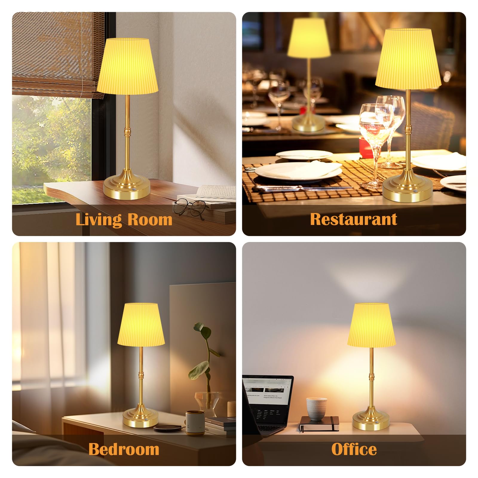 Aoteam Cordless Table Lamp For Bedroom, Touch Lamps For Nightstand With Pleated Shade, Led Bedside Lamp Rechargeable, 5500Mah, Stepless Dimming, Suitable For Living Rooms, Parties, Study Room