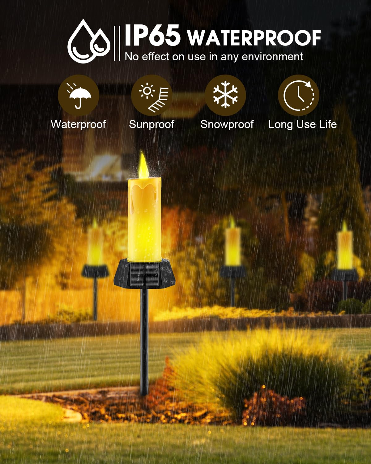 Gileolant Solar Lights Outdoor Waterproof, Electric Led Flameless Candles With 3 Solar Panels, Solar Pathway Lights For Garden Yard Home Outdoor Party Camping Decorations, 4 Pack