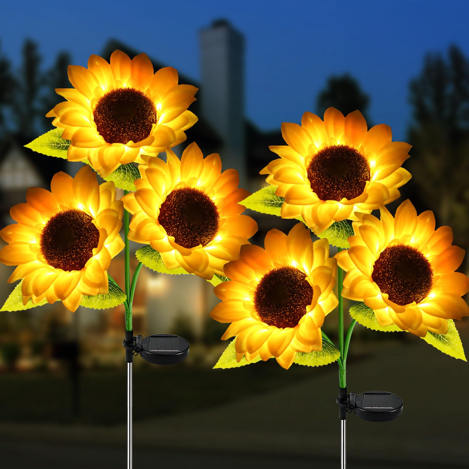 Yshengmian 2 Pack Sunflower Garden Lights + 2 Pack Aluminum Ball Garden Lights