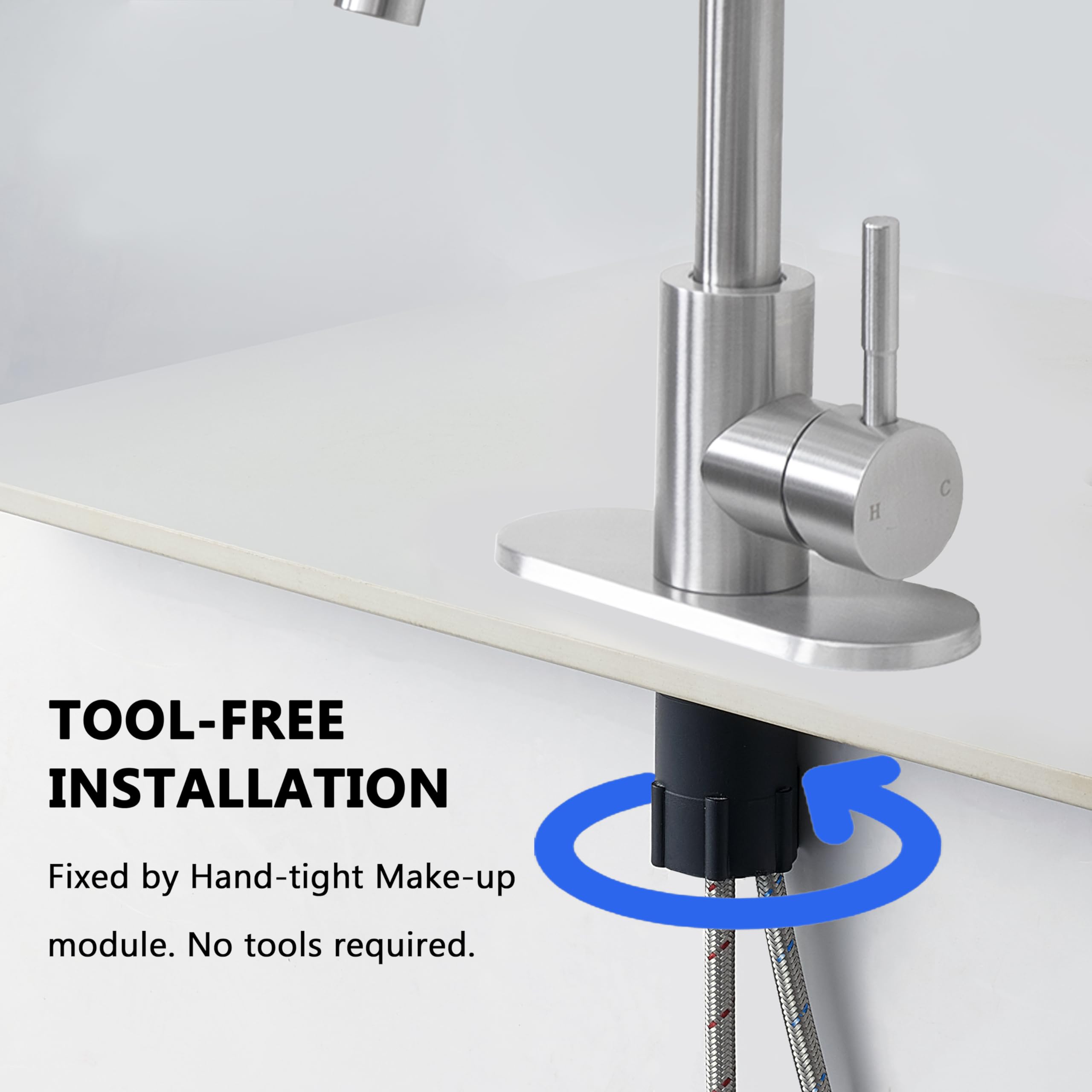 Comllen Wet Bar Sink Faucet, Brushed Nickel, Lead- 304 Stainless Steel, 360° Swivel, Single Handle, Small Prep Sink Faucets With Deck Plate For Rv Outdoor Laundry Vanity Lavatory