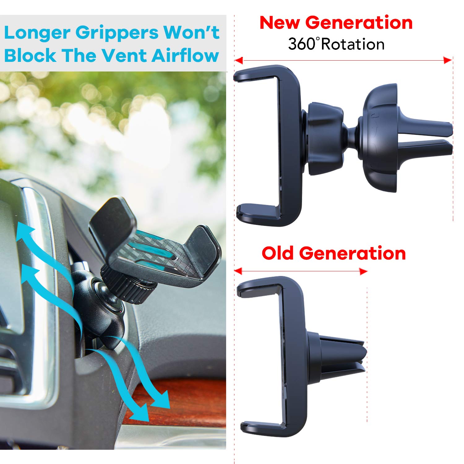 Apps2Car Adjustable Car Vent Phone Mount, With Expandable Spring-Loaded Grip, Universal Strong Hold Air Vent Cell Phone Holder For Car With Super Sturdy Grips, Fit With Iphone And Other Android Phones