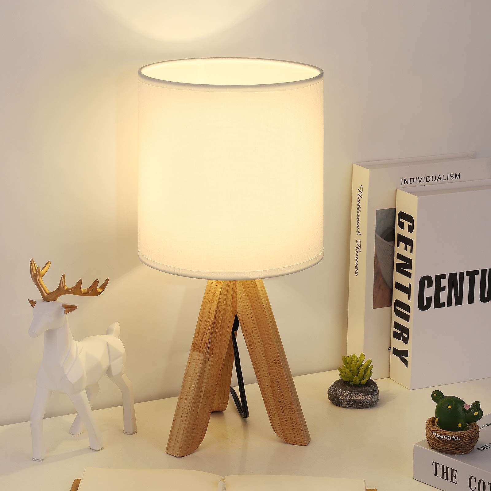Bty Small Cute Desk, Nightstand Lamp With Fabric Shade Tripod Base For Kids, Office, Study Room, Bedroom, Dorm, Coffee Table(White)
