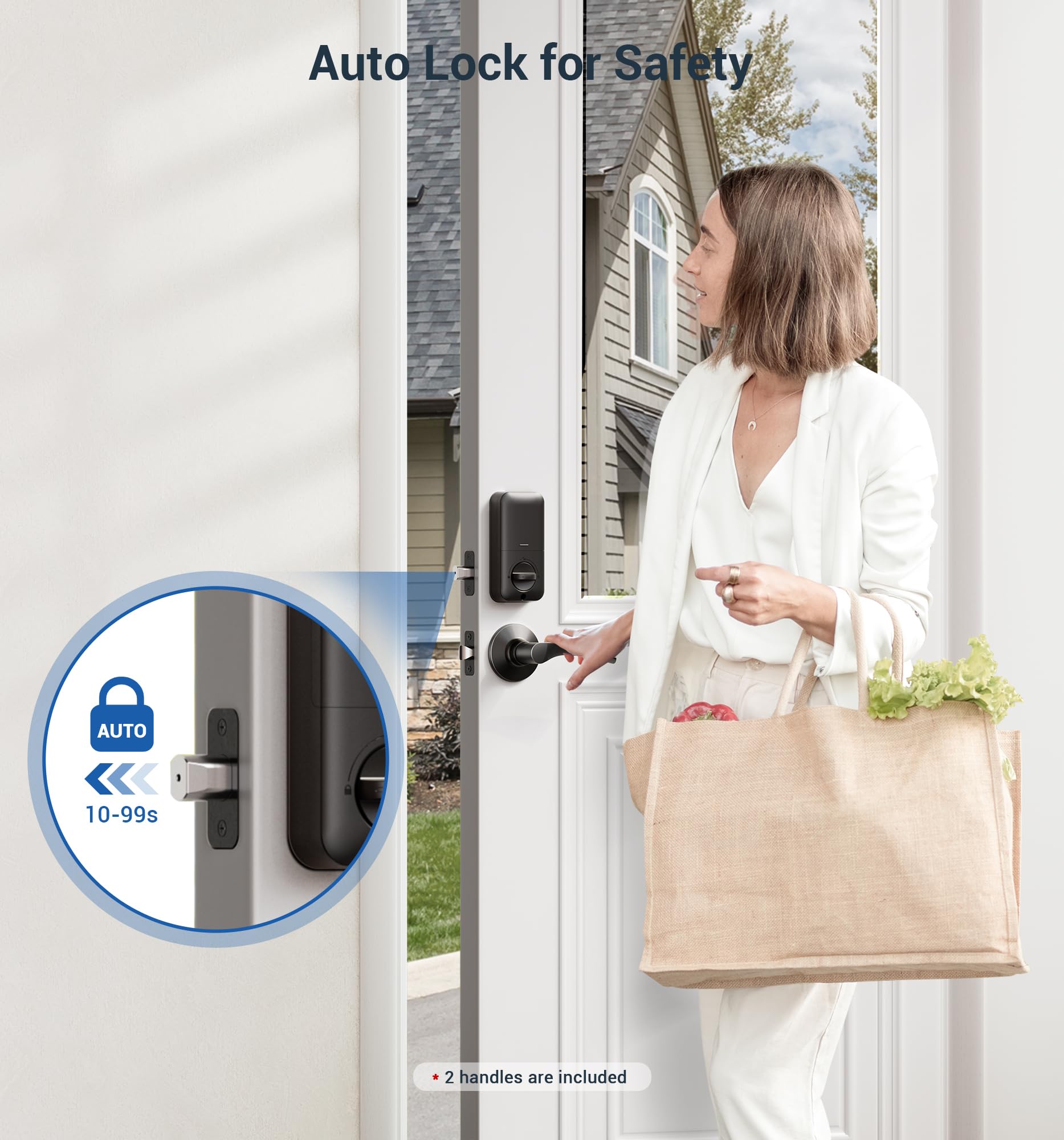 Veise Fingerprint Door Lock With 2 Lever Handles - Keyless Entry Door Lock, Electronic Keypad Deadbolt, Digital Smart Code & Front Handle Sets, Auto-Locking, Easy Installation, Matte Black