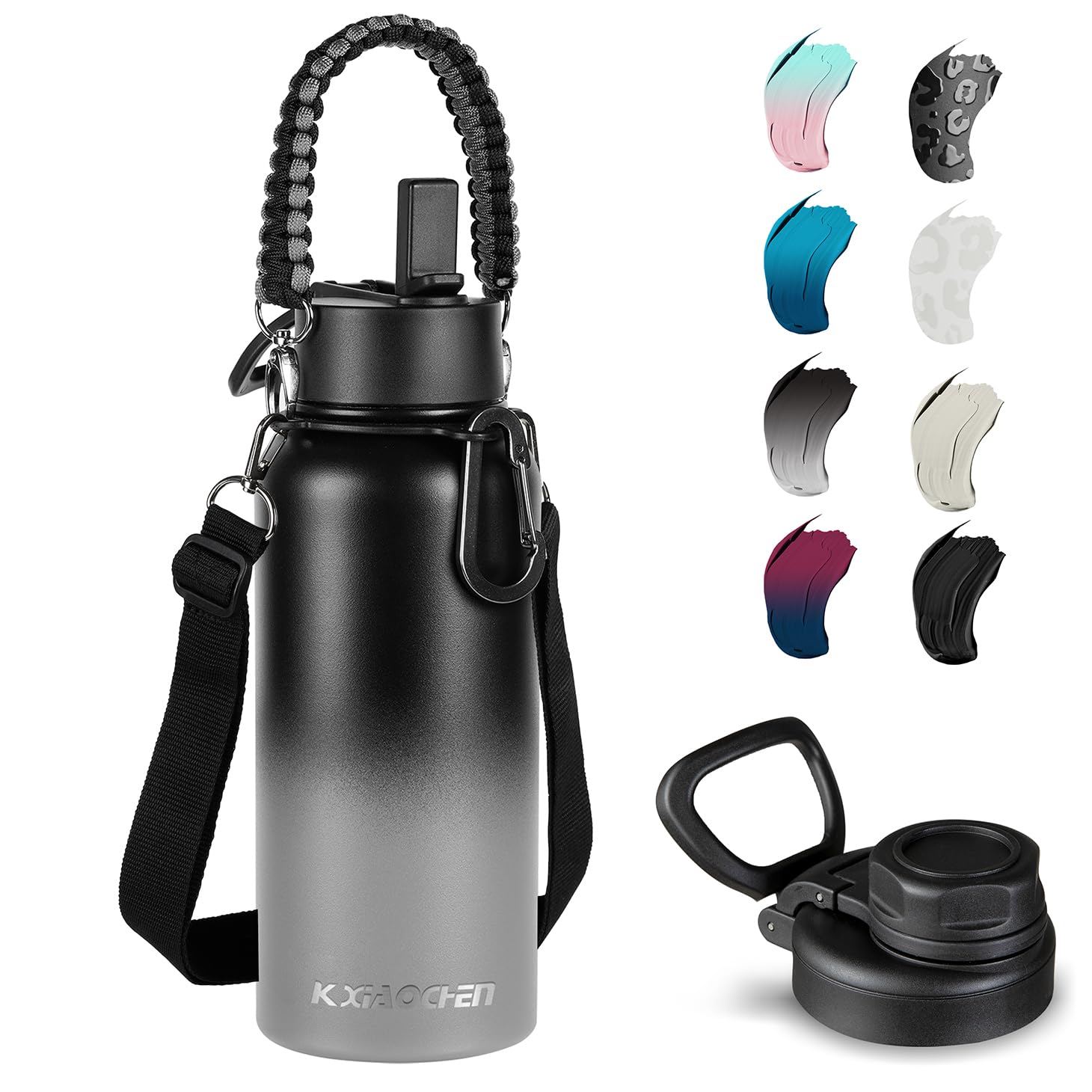 Kxiaochen Insulated Water Bottle, Stainless Steel Water Bottle, 2 Lids (Straw And Handle Lid)