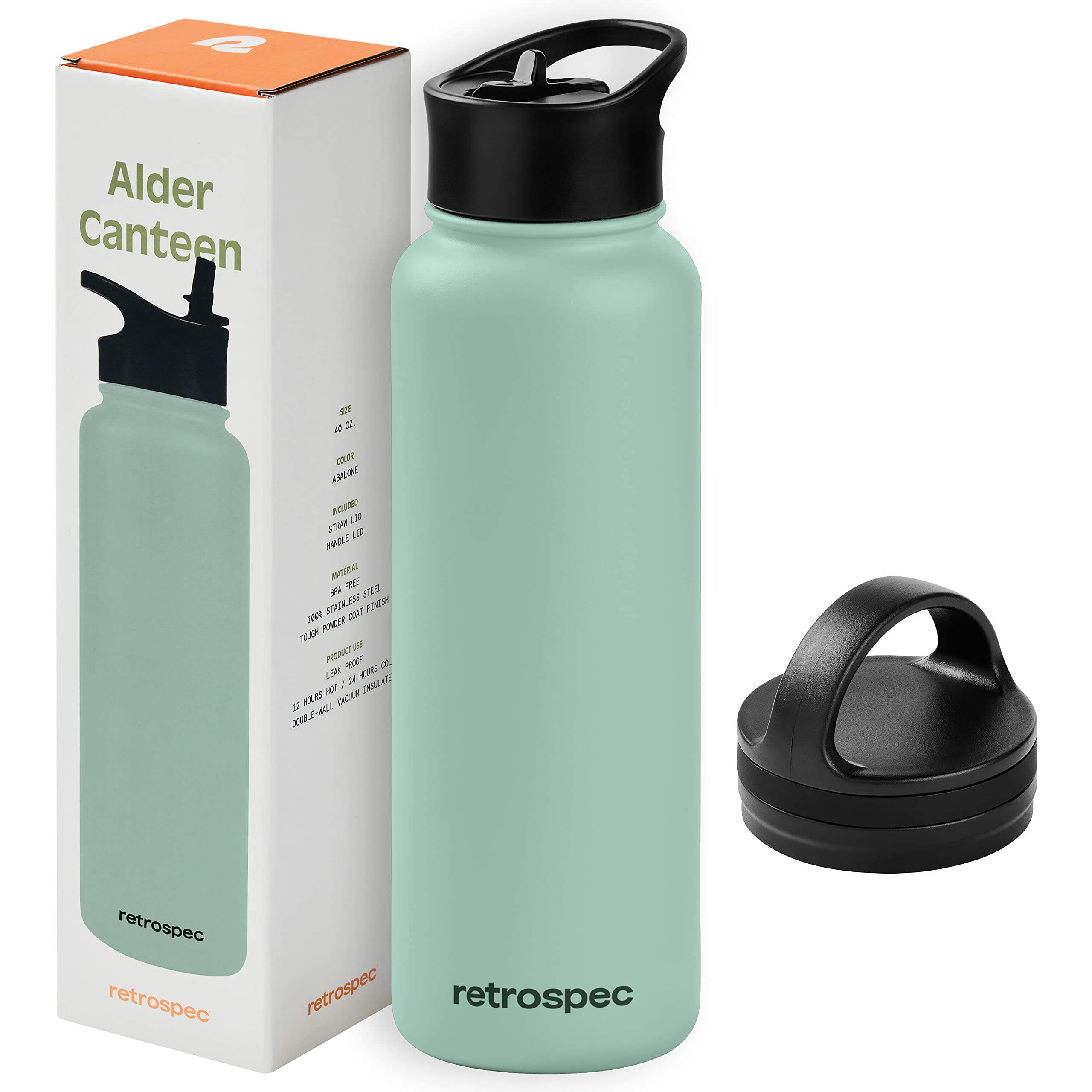 Retrospec Alder Insulated Water Bottle With Straw Lid & Handle Cap - Stainless Steel Wide