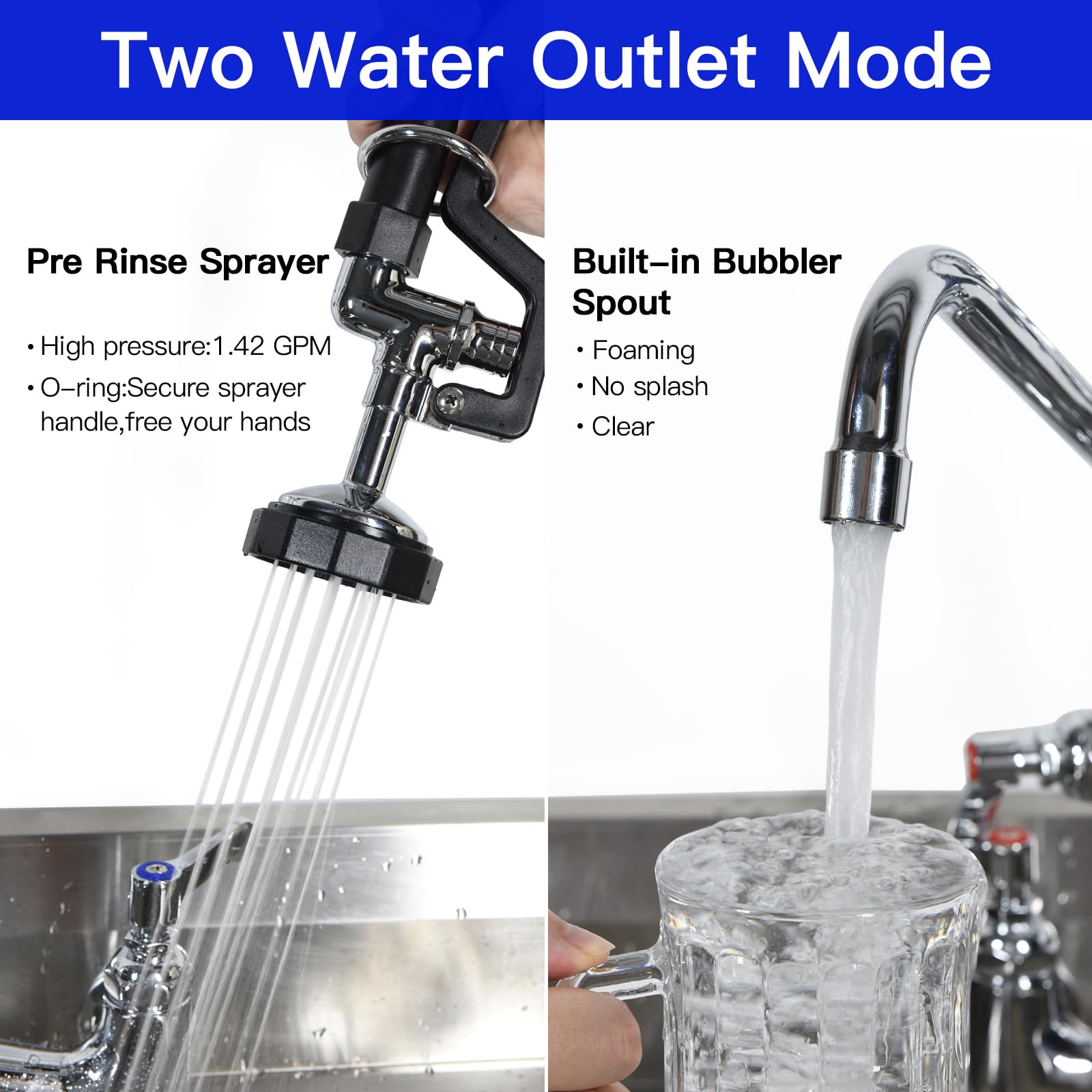 Gosifaca Commercial Kitchen Faucet 36” Height 12" Spout-Triangular Heavy Duty Body Wall Mount Faucet With Pre Rinse Sprayer Design For Commercial Kitchen Compartment Sink