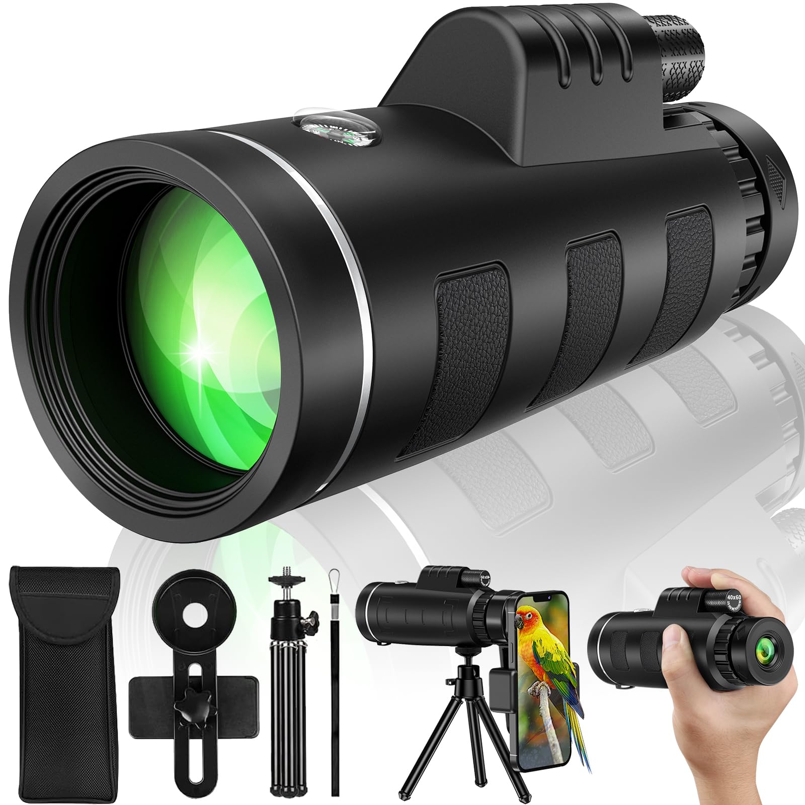 Yegass 40X60 Monocular Telescope With Smartphone Adapter, High Powered Bak4 Prism Fmc Monocular For Adults, Compact Low Light Vision Telescope For Wildlife, Hunting, Camping, Travel & Outdoor Adventures