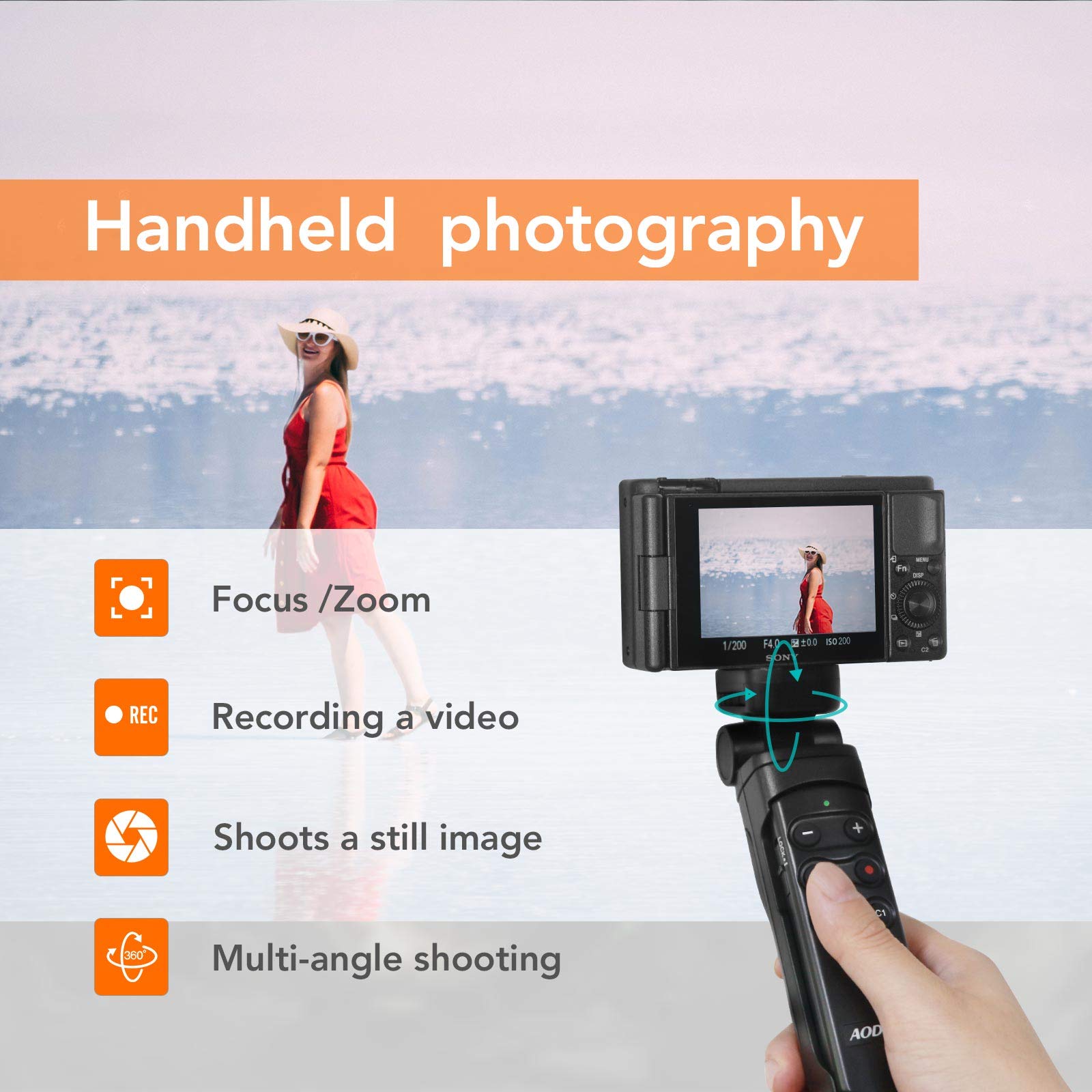 Aodelan Mini Shooting Grip And Tripod With Wireless Remote Shutter For Sony Zv-E10 Zv-1 A7Sm3 A7C A7Riv 9 7Riv 7Riii 7Iii Rx0Ii Rx100M7 Camera For Still Photo And Video Recording, Replace Gp-Vpt2Bt