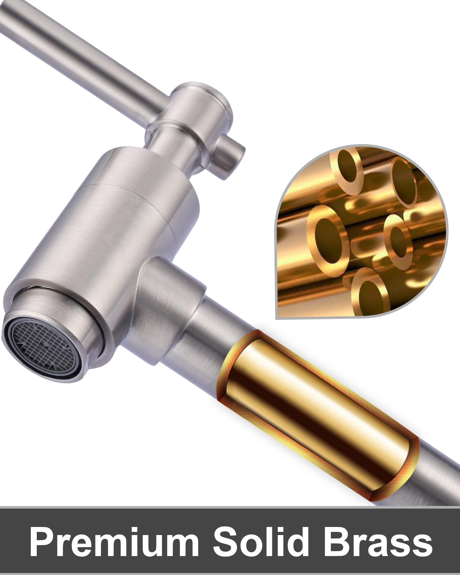 Iviga Pot Filler Faucet, Brass Wall Mount Kitchen Faucet Brushed Nickel Folding Stretchable With Double Joint Swing Arm Single Hole 2 Handles For Kitchen, Stove Faucet