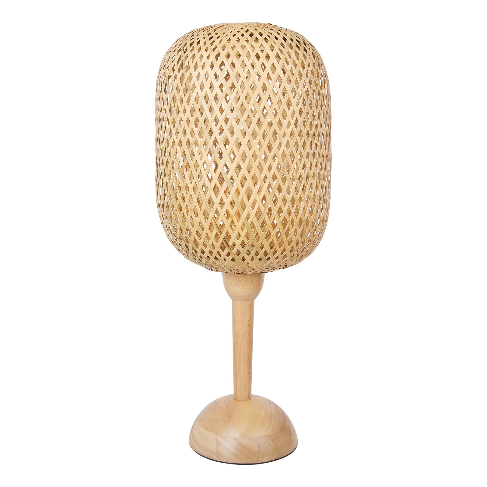 Arturesthome Large Bamboo Weaving Table Lamp With Wooden Base Eye-Caring Bedside Night Light,Wicker Table Lamp Rustic Desk Lamp For Kids Room,Home Decor