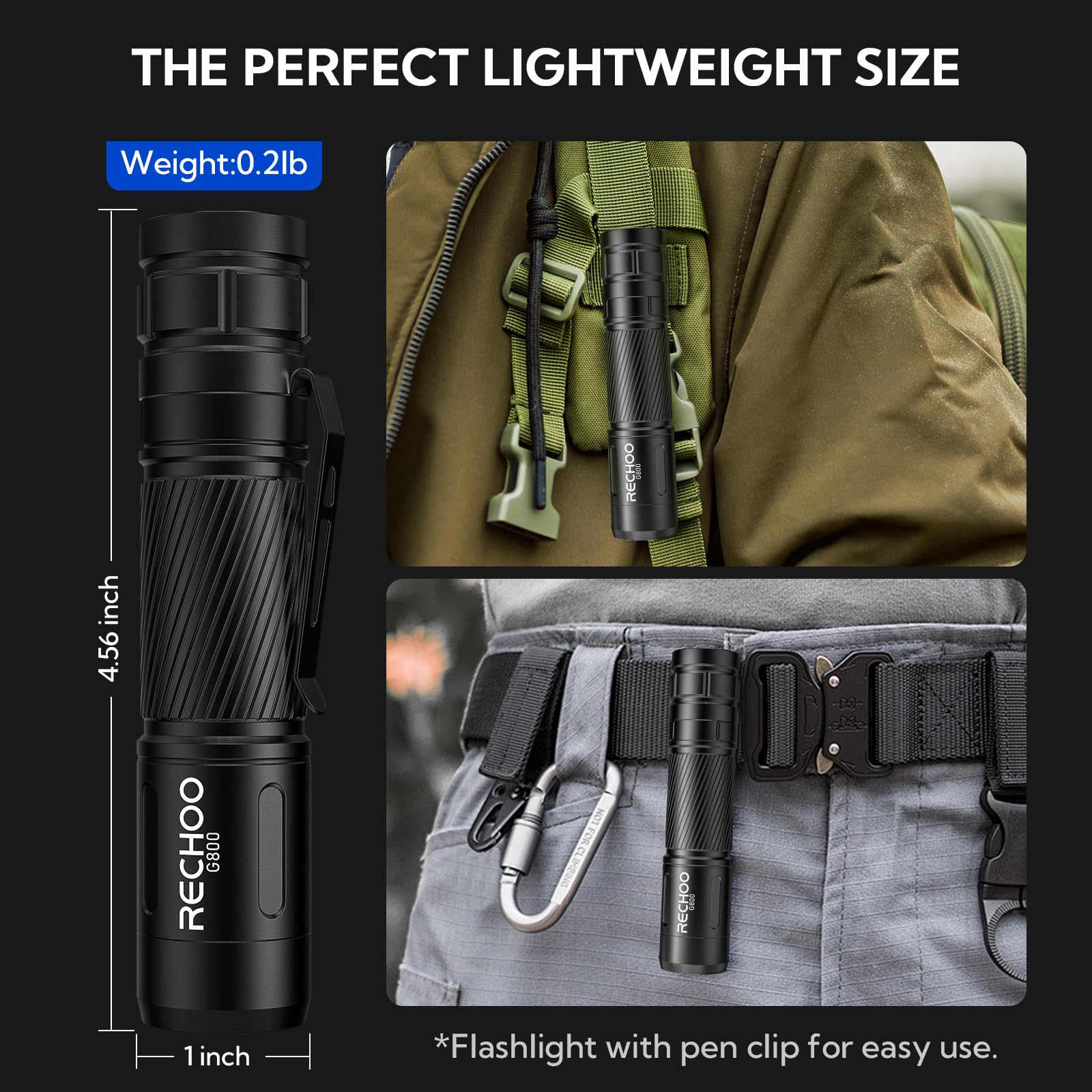 Rechoo Rechargeable Flashlights High Lumens, G800 Rechargeable Flashlight With 3 Lighting Modes, Mini Led Flashlight, Pocket-Size Edc Flash Light For Home, Emergency, Camping Gear (Battery Included)