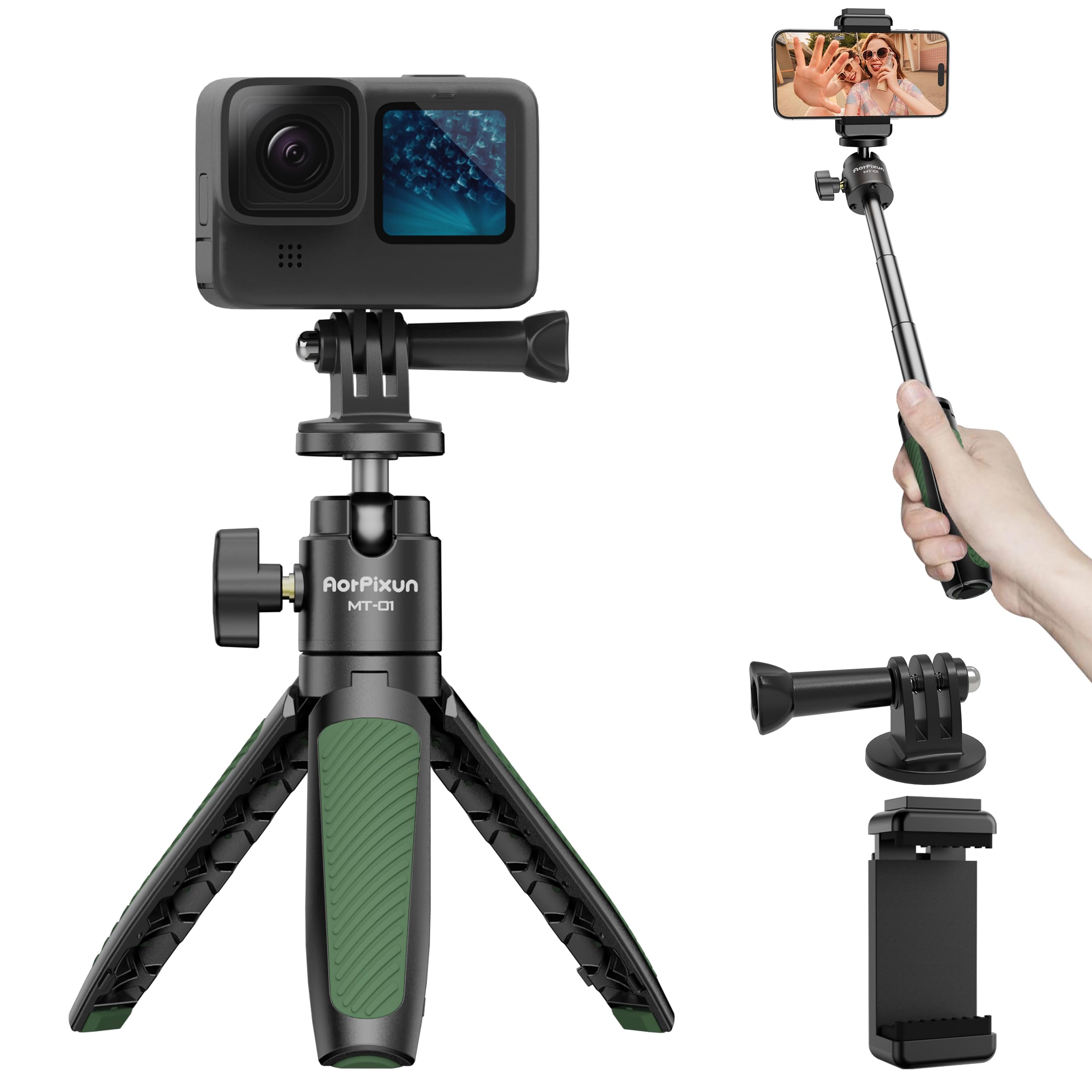 Aorpixun Mt-01 Mini Tripod For Camera Small Portable Vlogging Tripod With Ball Head & Phone Clip 1/4'' Screw For Gopro Hero Sony Canon Nikon Dji Osmo Action Insta 360 Cameras