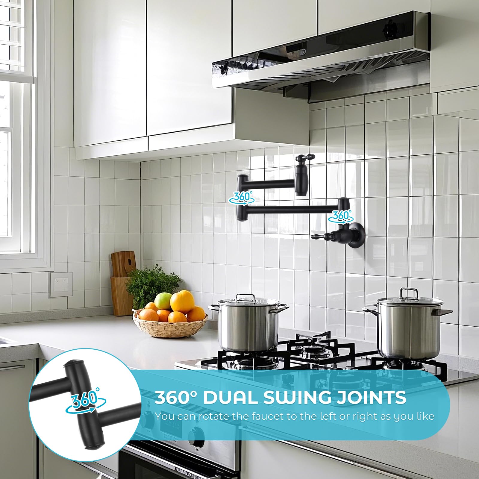 Aklfgn Akl Pot Filler Faucet, Oil Rubbed Bronze Wall Mount Kitchen Sink Pot Filler Faucet, Commercial Folding Kitchen Faucets, 2 Handle With Double Joint Swing Arms Brass Stove