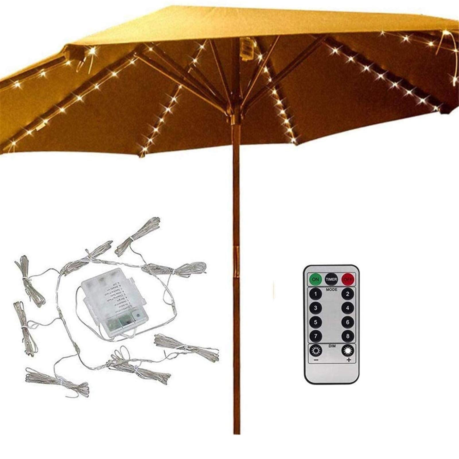Ywhomal Patio Umbrella Lights 8 Lighting Mode 104 Led String Lights With Remote Control Umbrella Lights Battery Operated Waterproof Outdoor Decor For Patio Umbrellas Outdoor Use Camping Tents Warm White