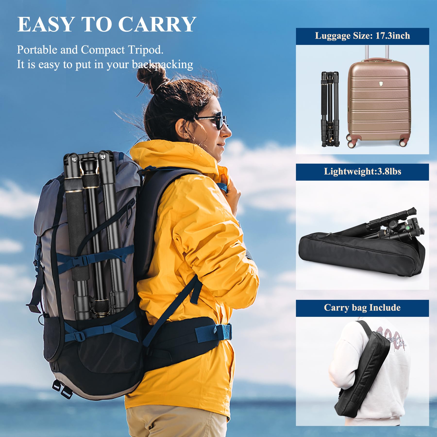 Victiv 77" Aluminum Camera Tripods & Monopods, Compact Travel Tripod For Camera Dslr, Spotting Scope,Telescope, Binoculars, Porfessional Heavy Duty Camera Tripod Stand For Photography Video Recording