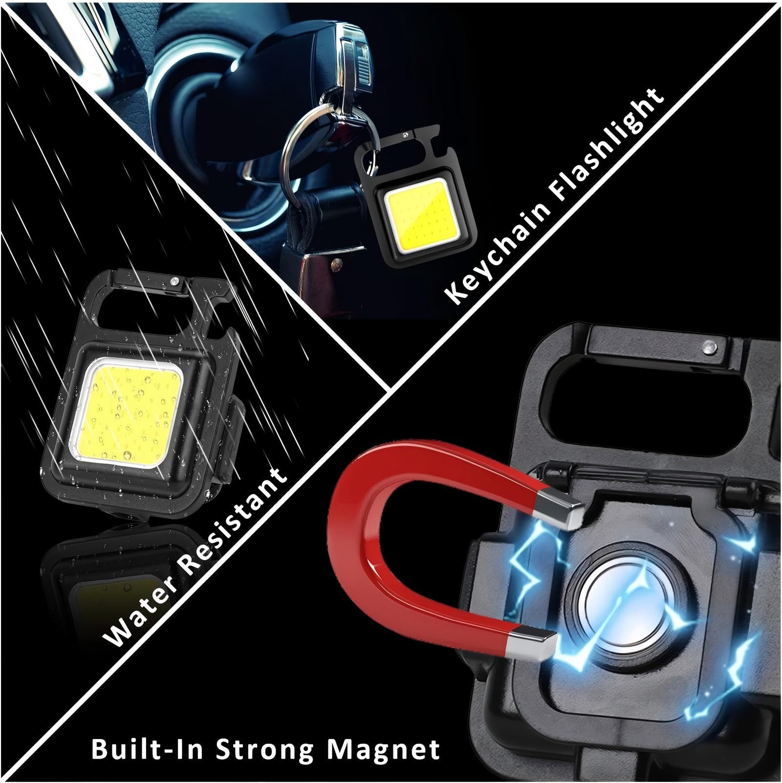 Ffkqbh Led Flashlight Cob Keychain Work Light, Triple Light Flashlight With 3 Modes, Edc Purse Light, Rechargeable Flashlights For Home, Camping, Walking (2)