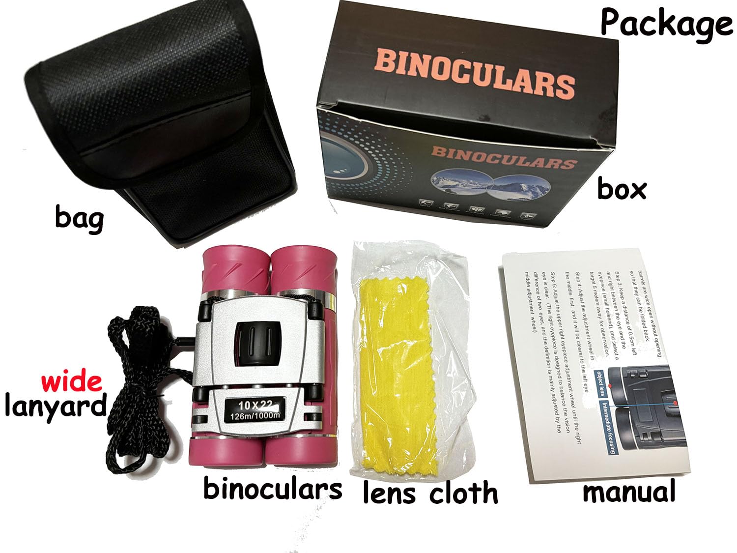 Awoez 10X22 Compact Binoculars For Adults Teens, Mini Small Optical Binoculars For Bird Watching Opera Hiking Hunting Travel Concert (Pink, 10X22)