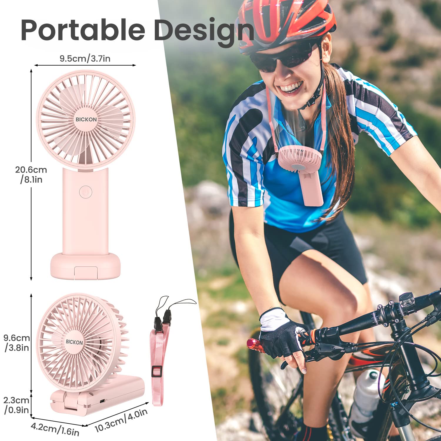 Handheld Portable Fan With Usb Rechargeable Battery, 3 Adjustable Speed Personal Desk Table Fan