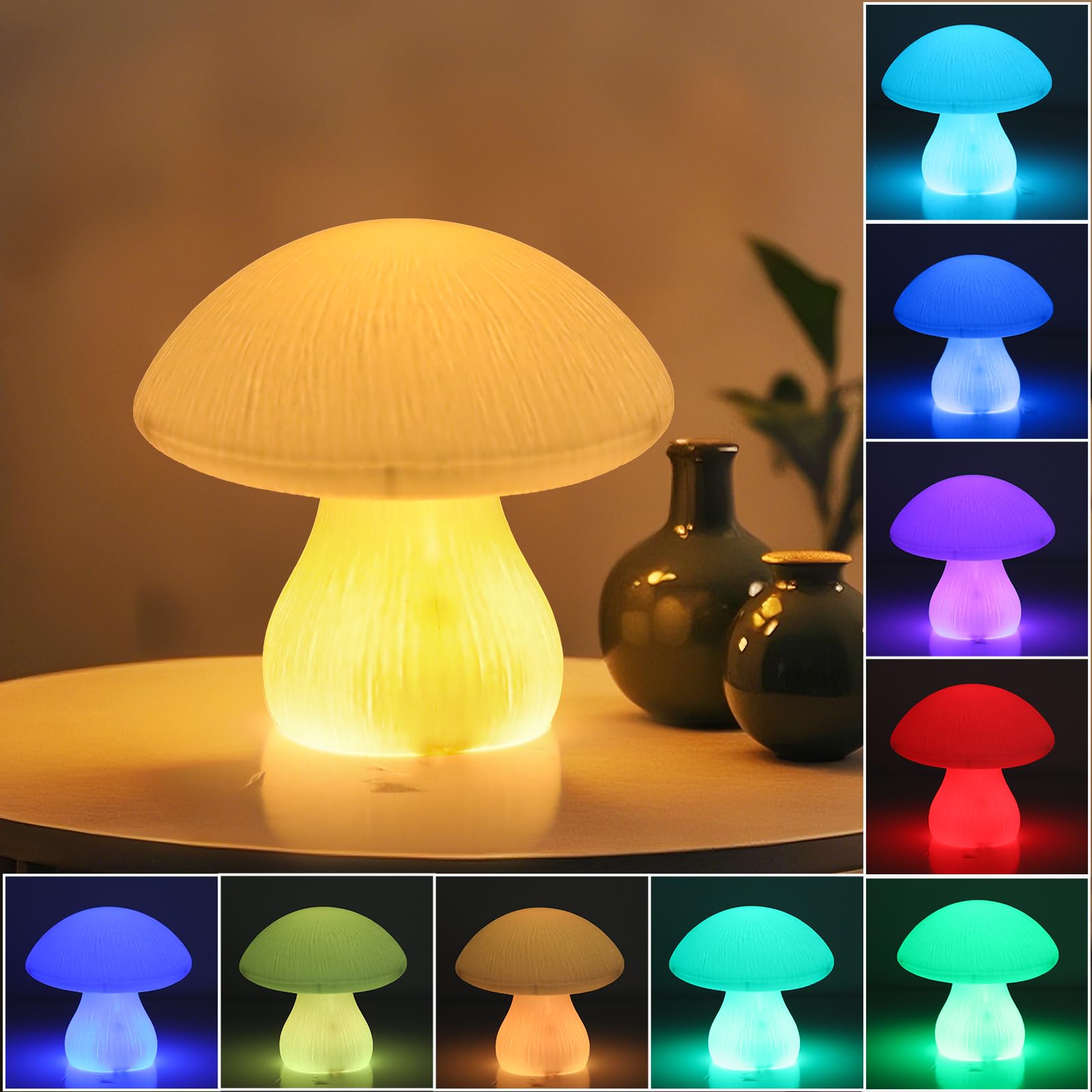 Vigdur Mushroom Lamp Small Lamp, 10 Colors Changing Mushroom Night Light Battery Operated With 3 Color Modes, Mother'S Day For Woman Bedroom Living Room Cottagecore Decor, 7.8''
