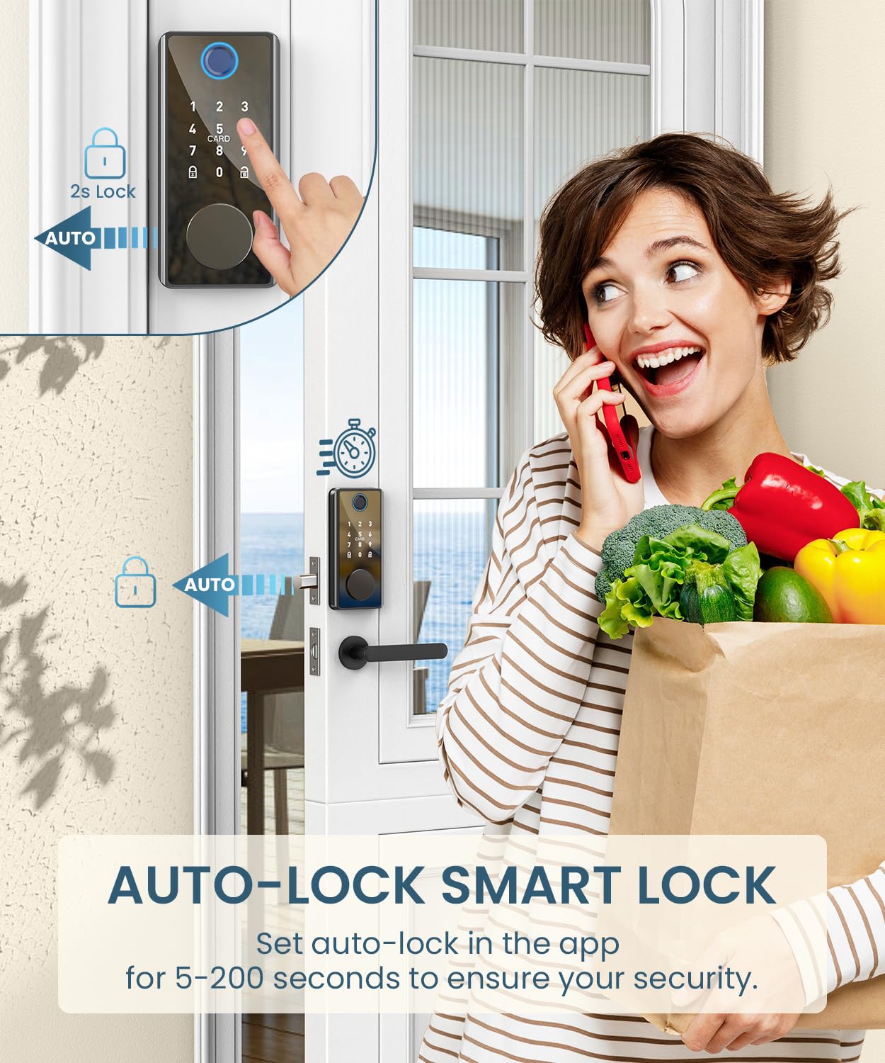 Psos Smart Front Door Lock - Keyless Entry With Fingerprint & Keypad - Biometric Digital Deadbolt With Auto Lock, App Control - Secure Electronic Entry For Home