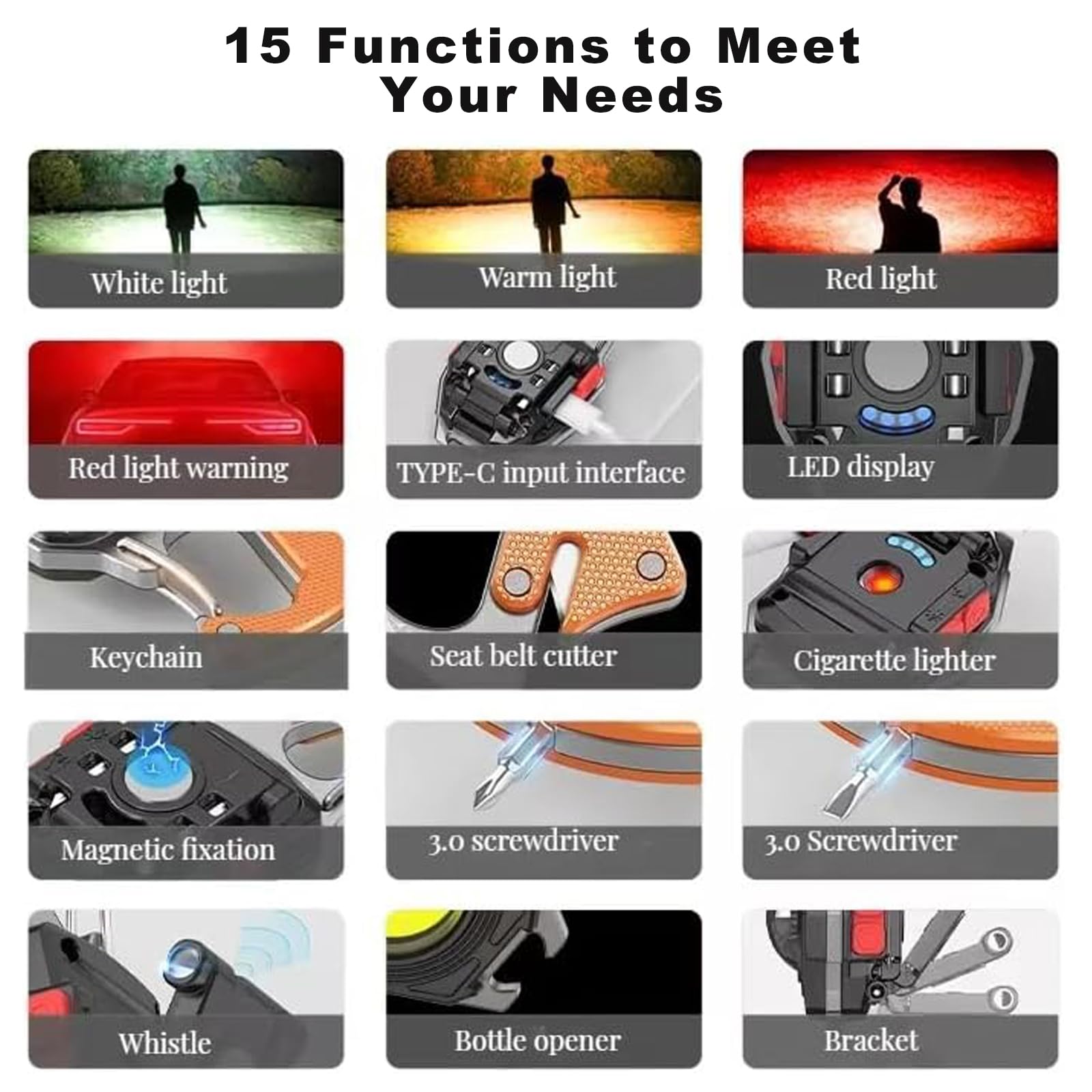 Helinyan Keychain Cob Flashlight, Multifunction Led Pocket Light, Rechargeable Emergency Light 800 Lumens, Magnetic Base Screwdriver Bottle Opener Water Resistant For Fishing Camping Hiking