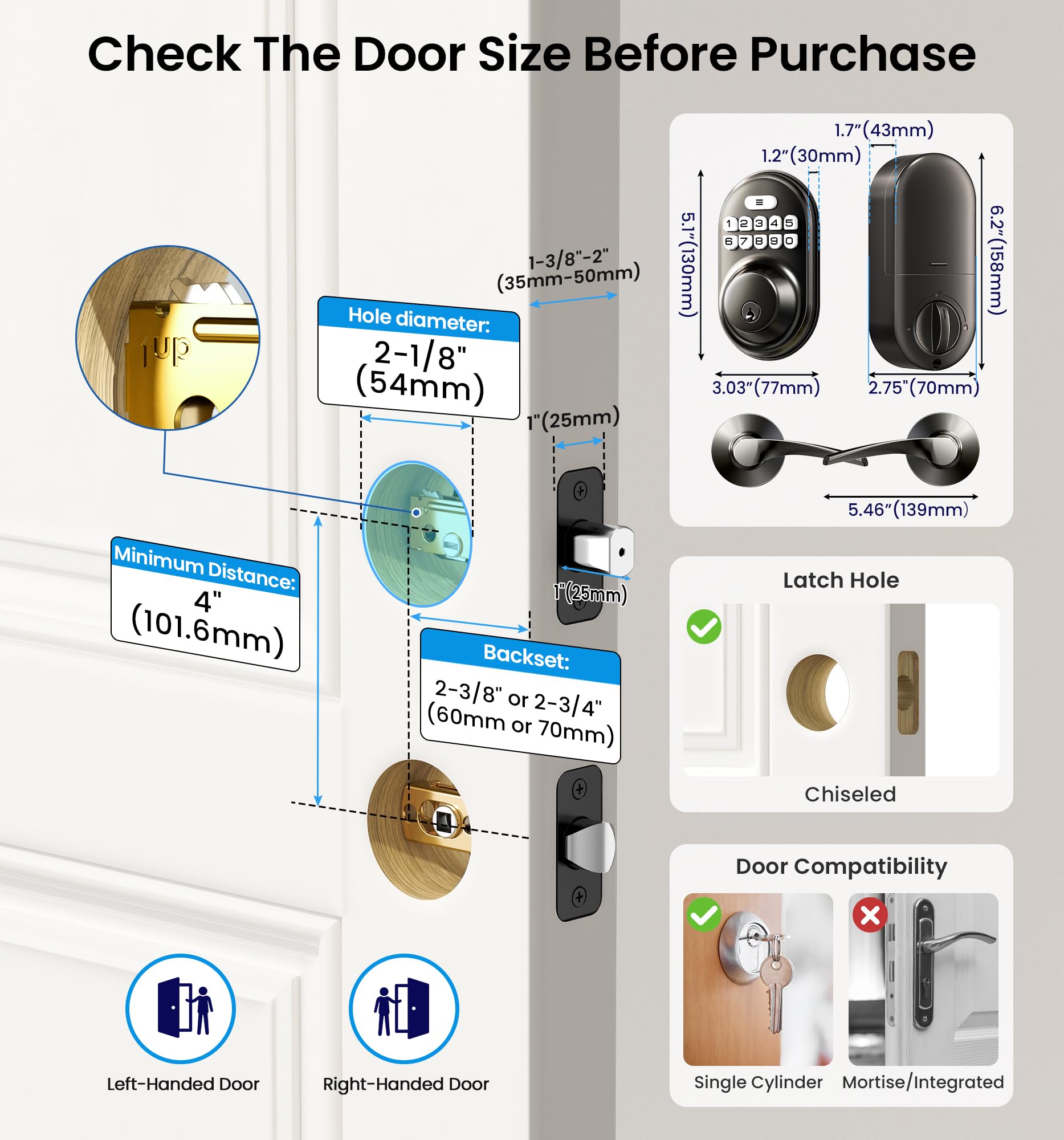 Veise Keyless Entry Door Lock With 2 Lever Handles - Electronic Keypad Deadbolt, Auto Lock, Back Lit & Easy Installation Design, Front Door Handle Sets, Matte Black