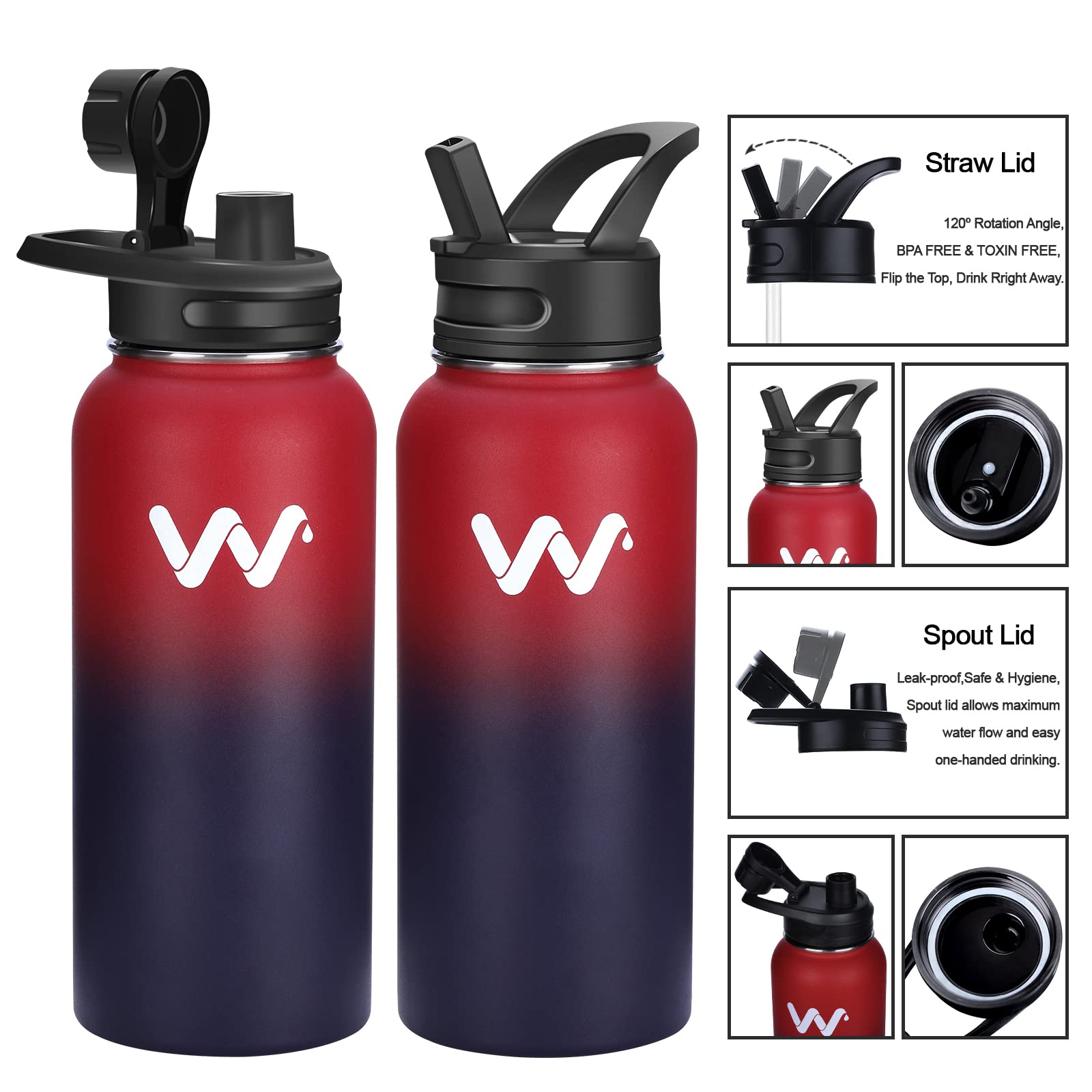 Werewolves Insulated Water Bottle With Paracord Handles & Strap & Straw Lid & Spout Lid,Reusable