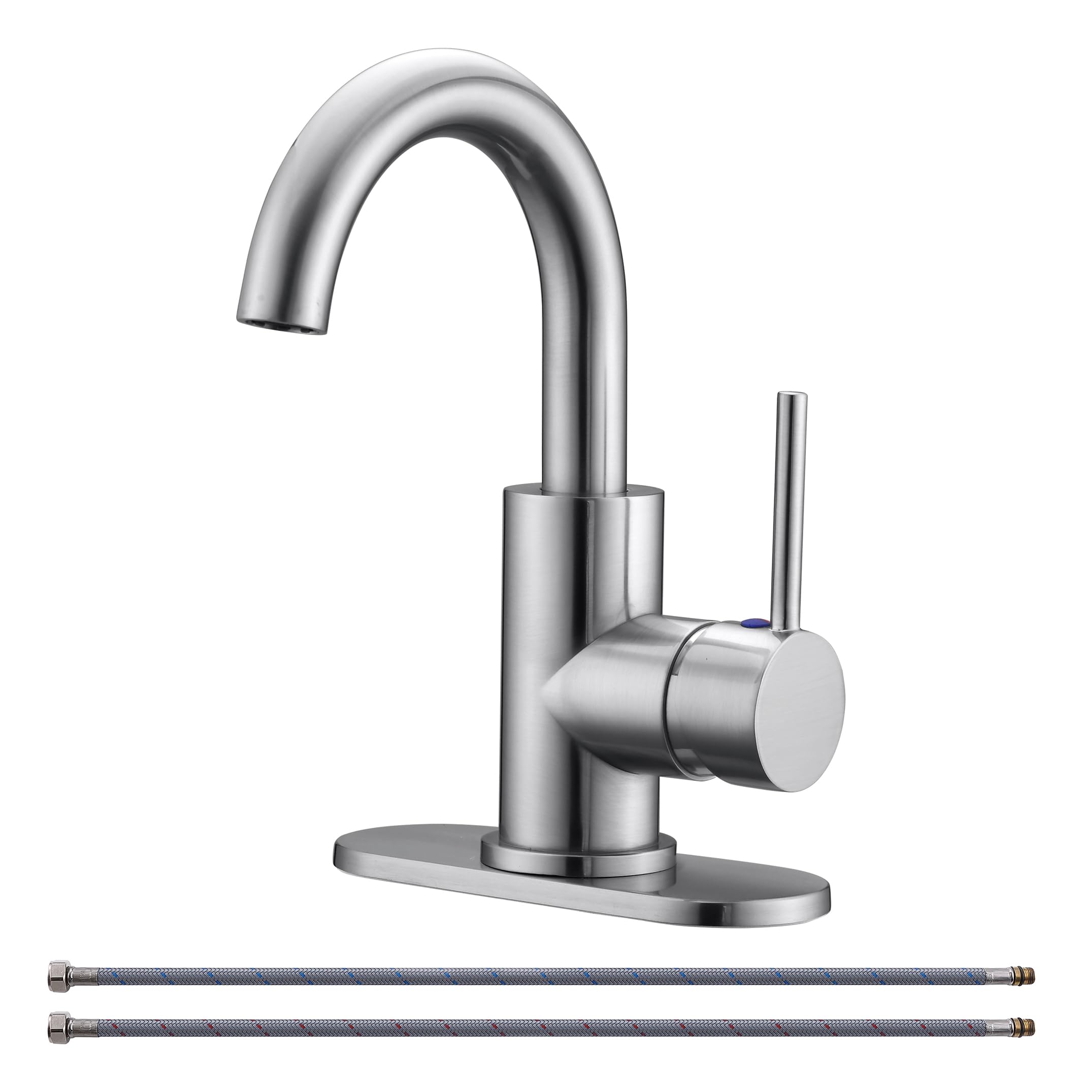 Rkf Bar Sink Faucet Brushed Nickel Single Hole Bathroom Utility For Kitchen Small Rv Campers 360 Degree Mixer Wet Faucets Handle Prep With Deck Plate &Hose Rkf01002-Gbn