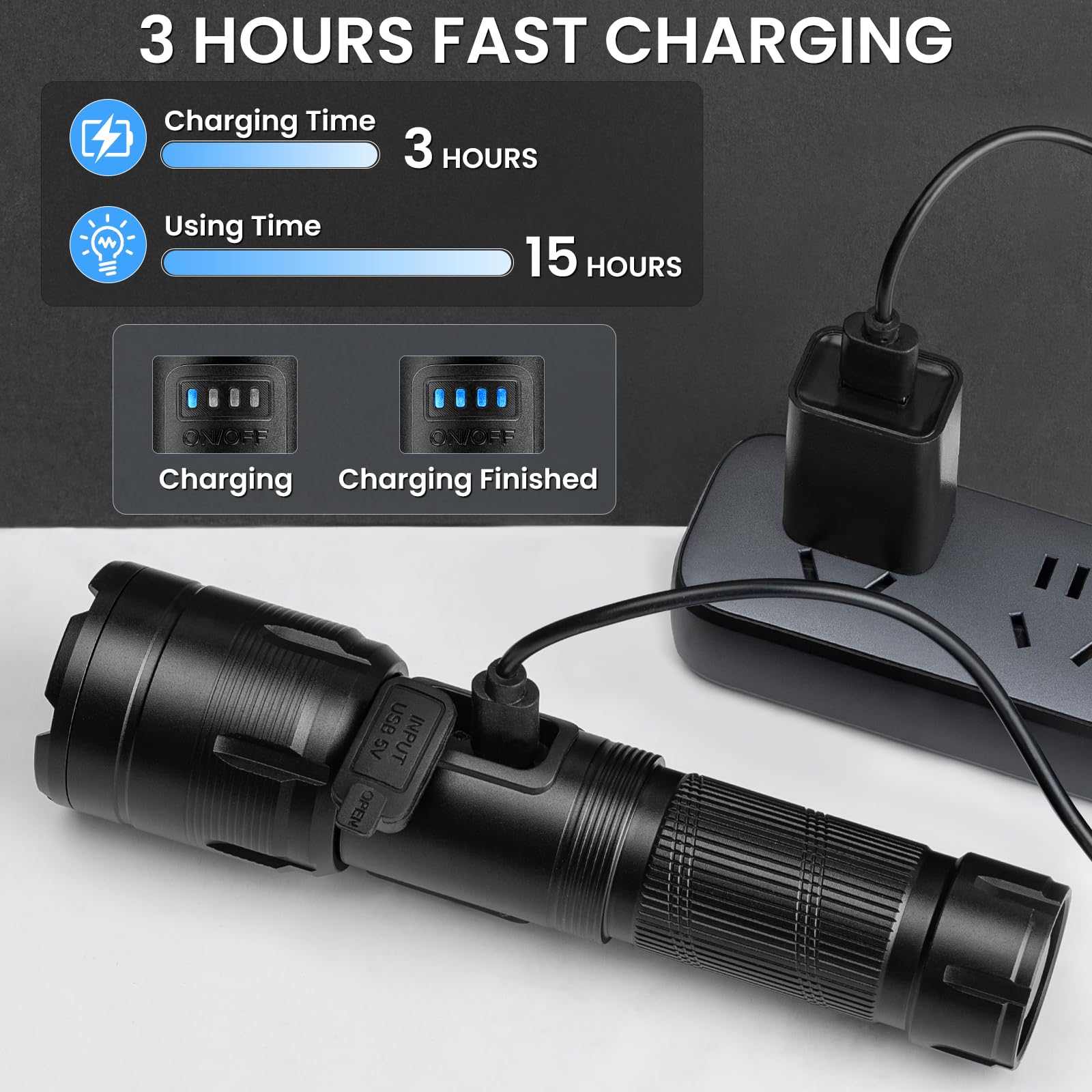 Gdplus Rechargeable Flashlight 990000 High Lumens, Super Bright Led Flashlight With 7 Modes, Waterproof Powerful Flash Light For Camping, Home, Emerge∩Cies (Black)