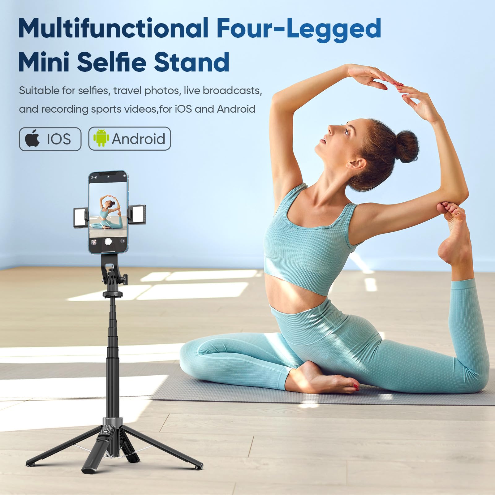 Unillqss Selfie Light For Iphone,53 Inch Tripod For Iphone With Light, 360 Degree Adjustable Selfie Stick Tripod For Cell Phone Gopro With Remote Aluminium Black