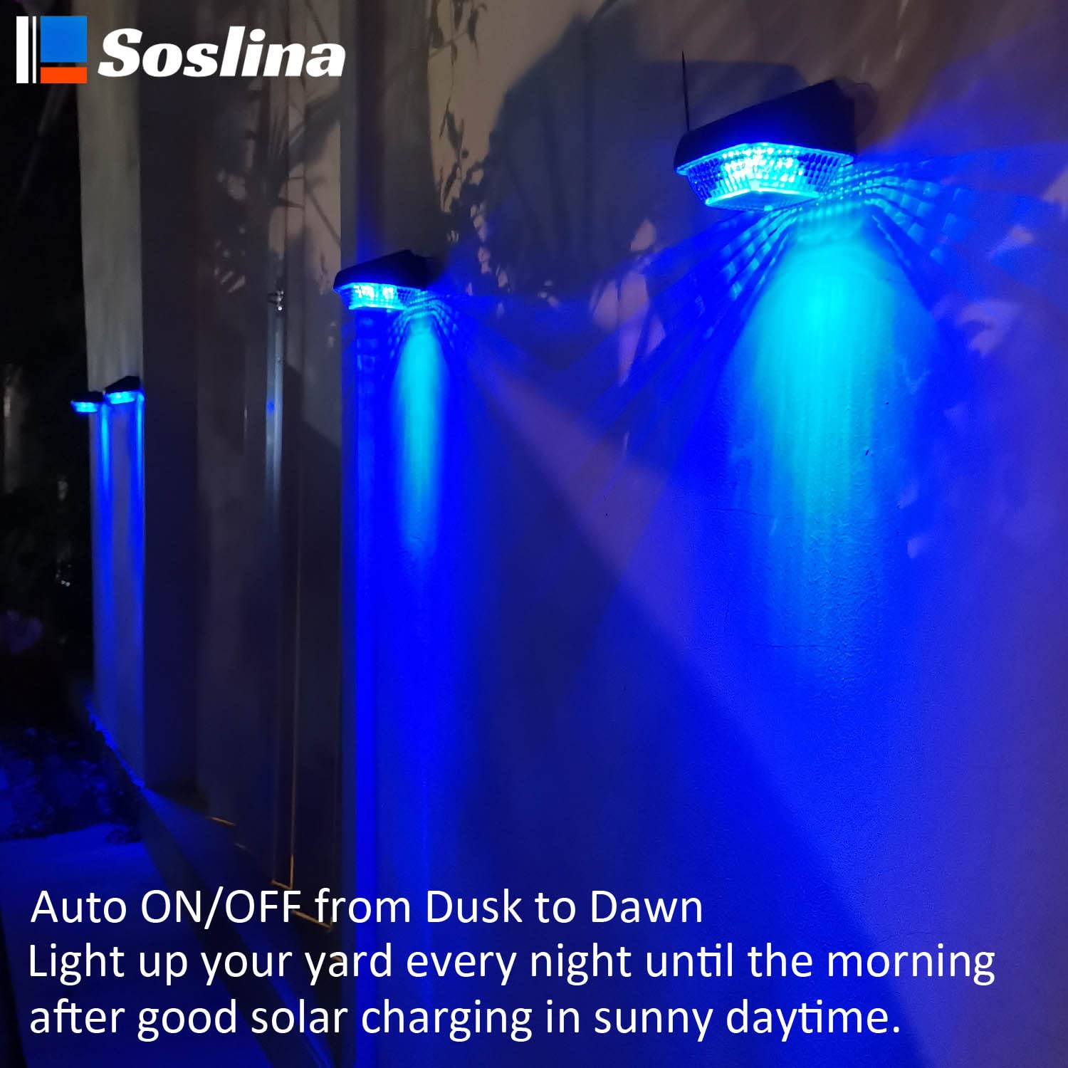 Soslina 4 Pack Solar Step Lights Outdoor Waterproof, Solar Wall Lights Outdoor, Last All Night, Solar Fence Lights For Fence Garden Step Yard Decking Patio (Blue)