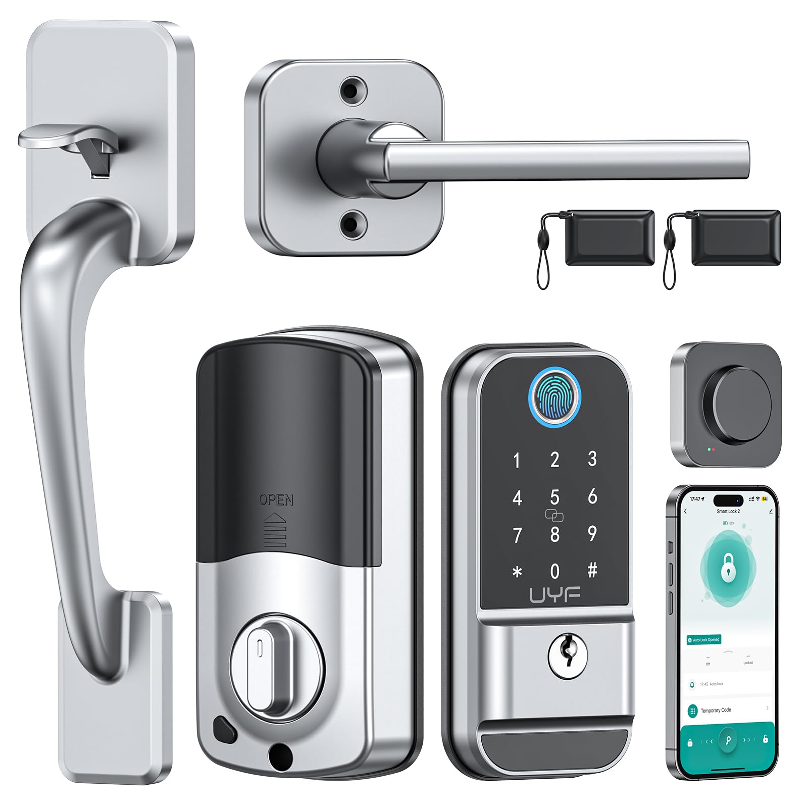 Uyf Wifi Smart Deadbolt Door Lock Set: Keyless Entry, Smart Front Door Lock With Handle, Electronic Keypad, Bluetooth Voice Control, Aluminum Alloy, Ideal For Home Security And Convenience