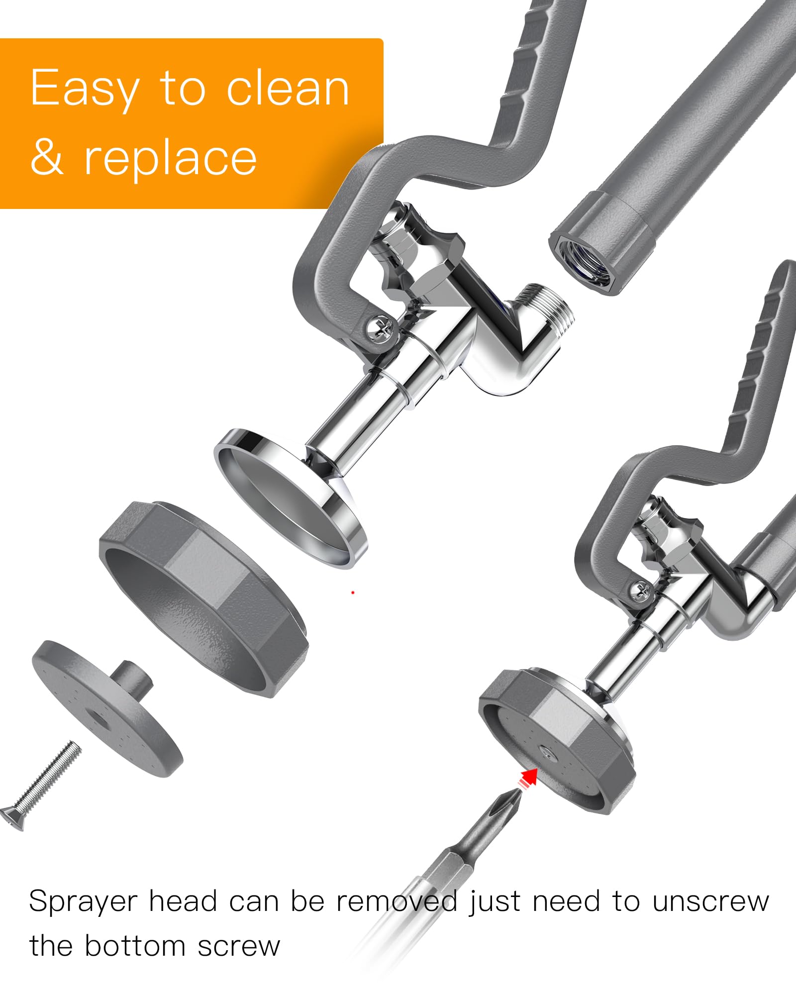 Gosifaca Commercial Sink Sprayer Pre Rinse Sprayer With Ergonomic Handle 1.42Gpm Dish Spray Nozzle Spray Valve,Polished Chrome Finished Commercial Faucet Parts For Kitchen Sink(Gray)