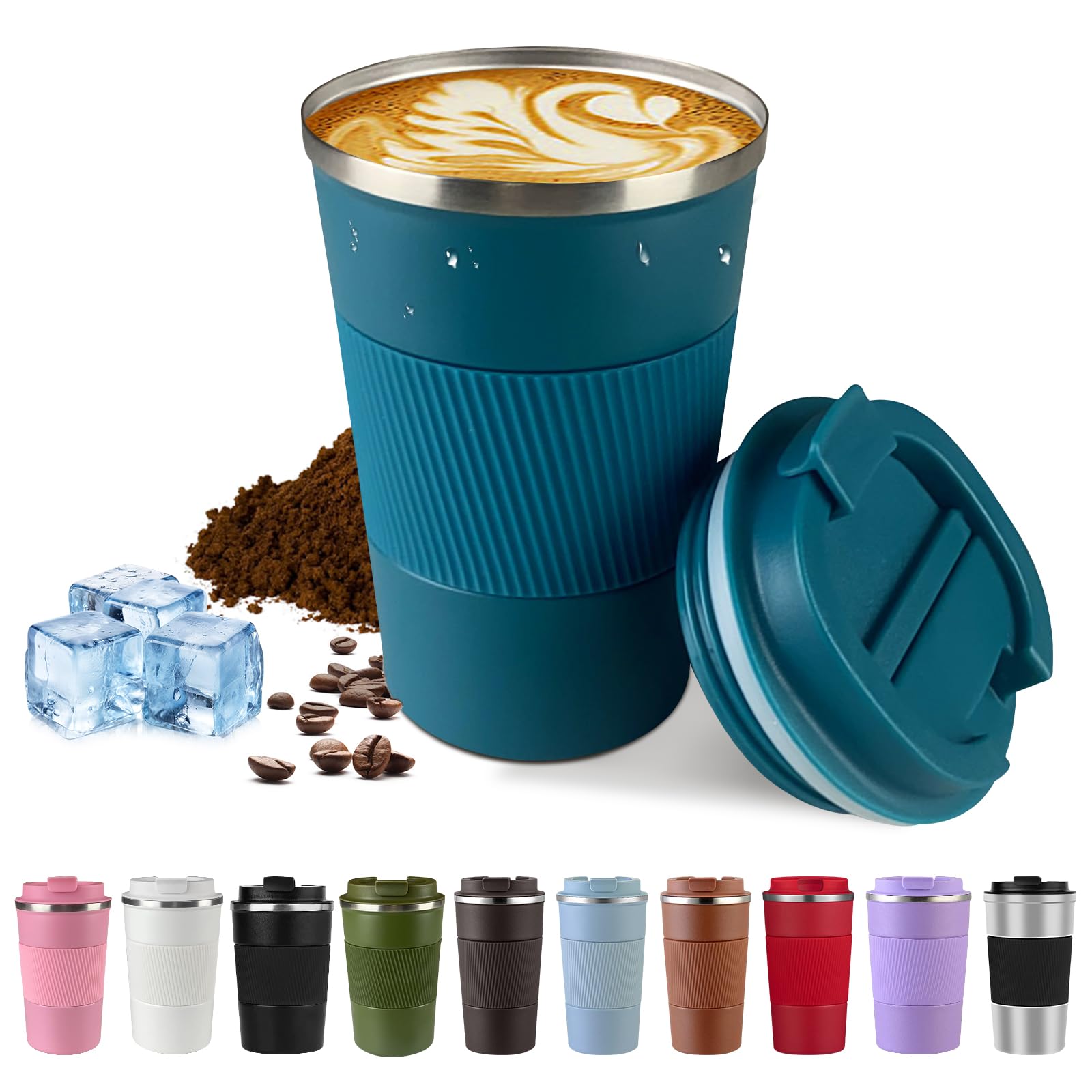 Vacuum-Insulated Stainless Steel Travel Coffee Mug, Leak-Proof Reusable Coffee Cup With Lid - Keep