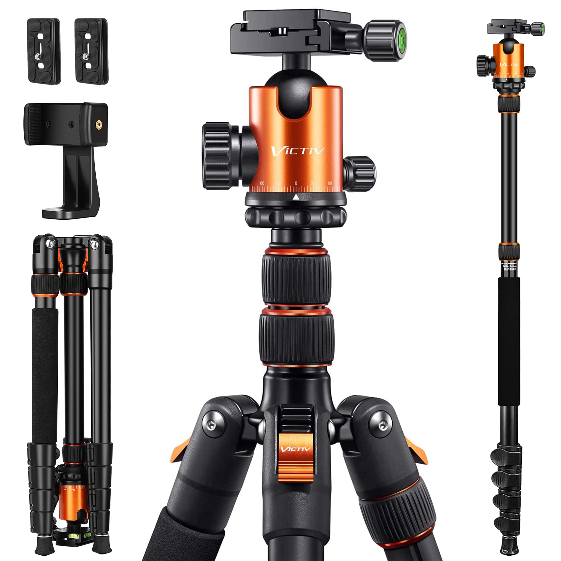 Victiv 82" Tall Camera Tripod Heavy Duty, Aluminum Dslr Tripod Monopod For Photography Travel, Professional Camera Stand For Spotting Scope Telescope Binocular