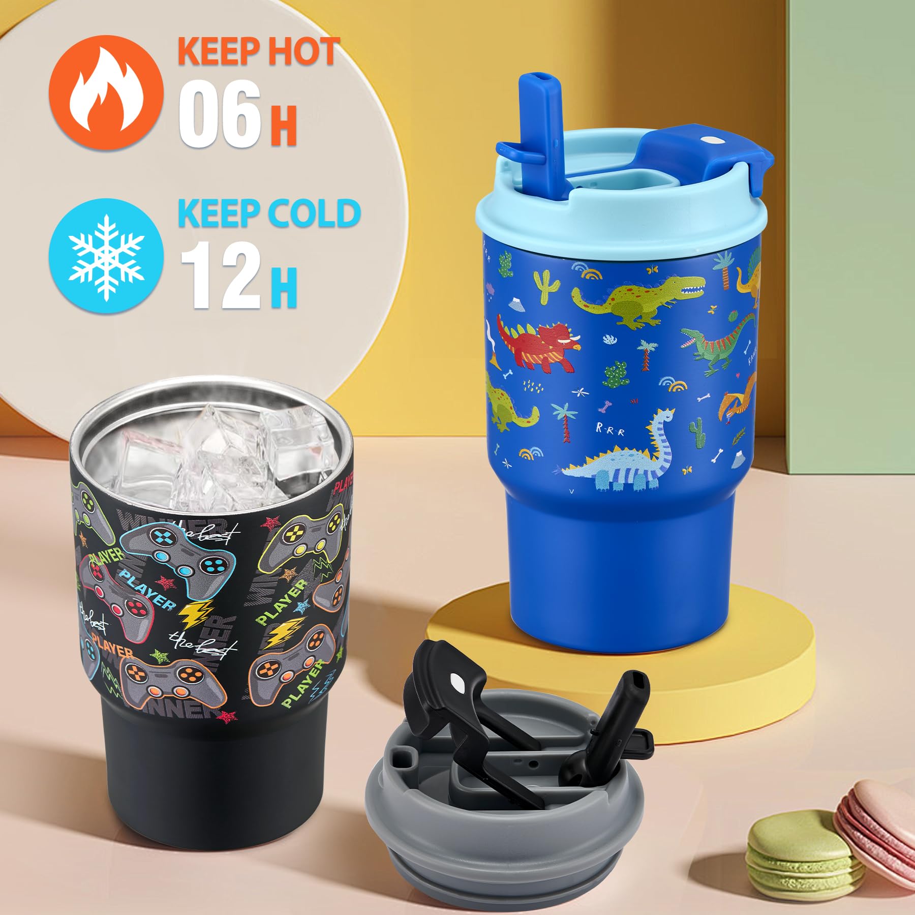 13.5Oz Kids Insulated Tumbler With Lid And Straw,- Stainless Steel Kids Water Bottle