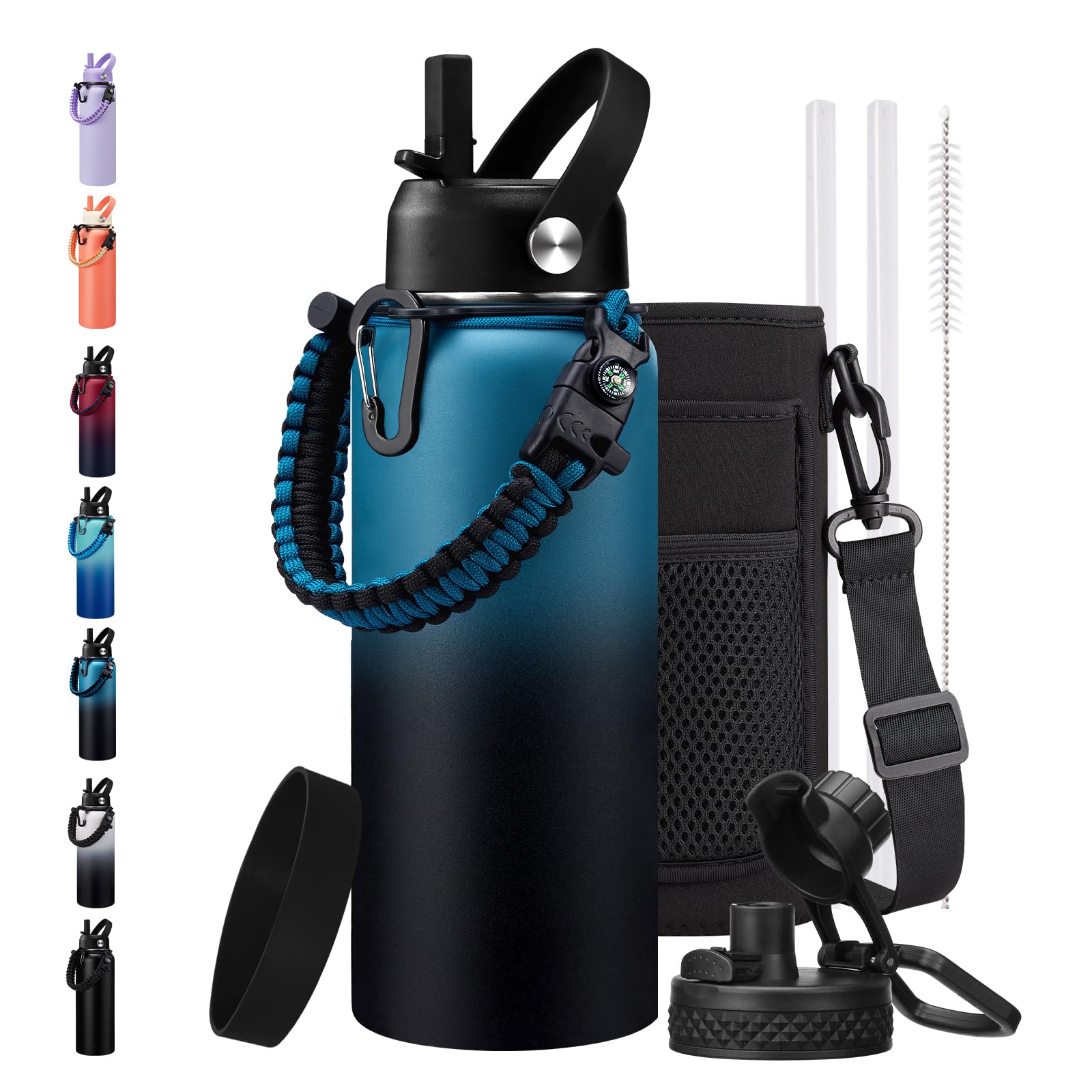 32/40/64/128Oz Water Bottle With Straw Auto Spout Lid Keep Cold 48H, Insulated Thermos Water