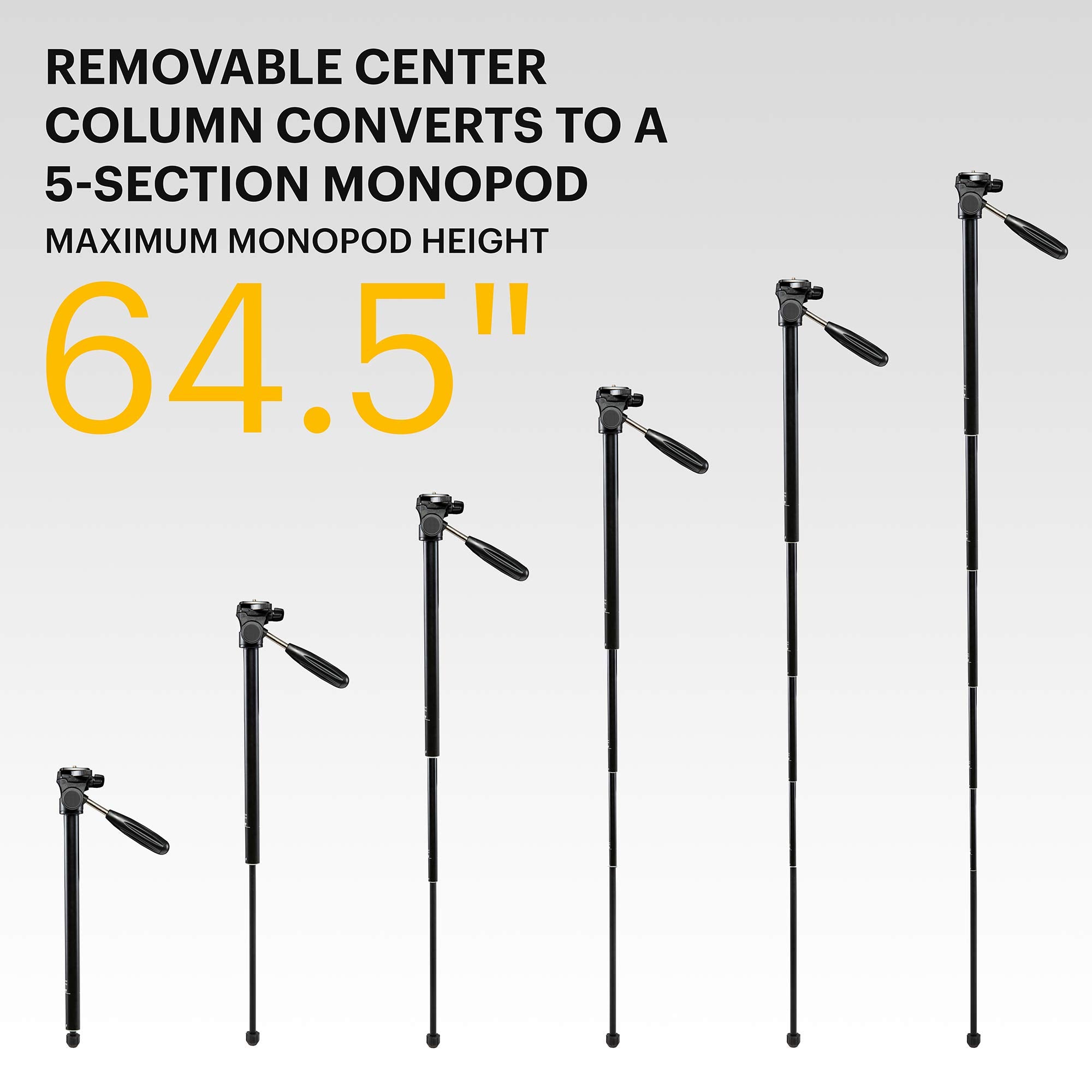 Kodak Photogear 2-In-1 Tripod & Monopod Lightweight 70" 4-Section Flip-Lock Aluminum Converts To 64.5" Monopod Quickrelease Plates, 3-Way Swivel Head, Bubble Level Bonus E-Guide & Case
