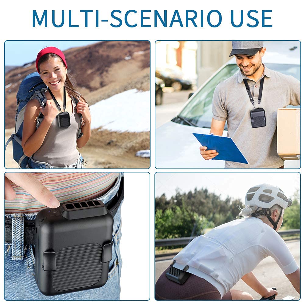 Koonie Portable Waist Fan Rechargeable, Strong Airflow 23H Working Time Hands-free Personal Necklace Fan, USB Belt Fan for Shirt - Koospark