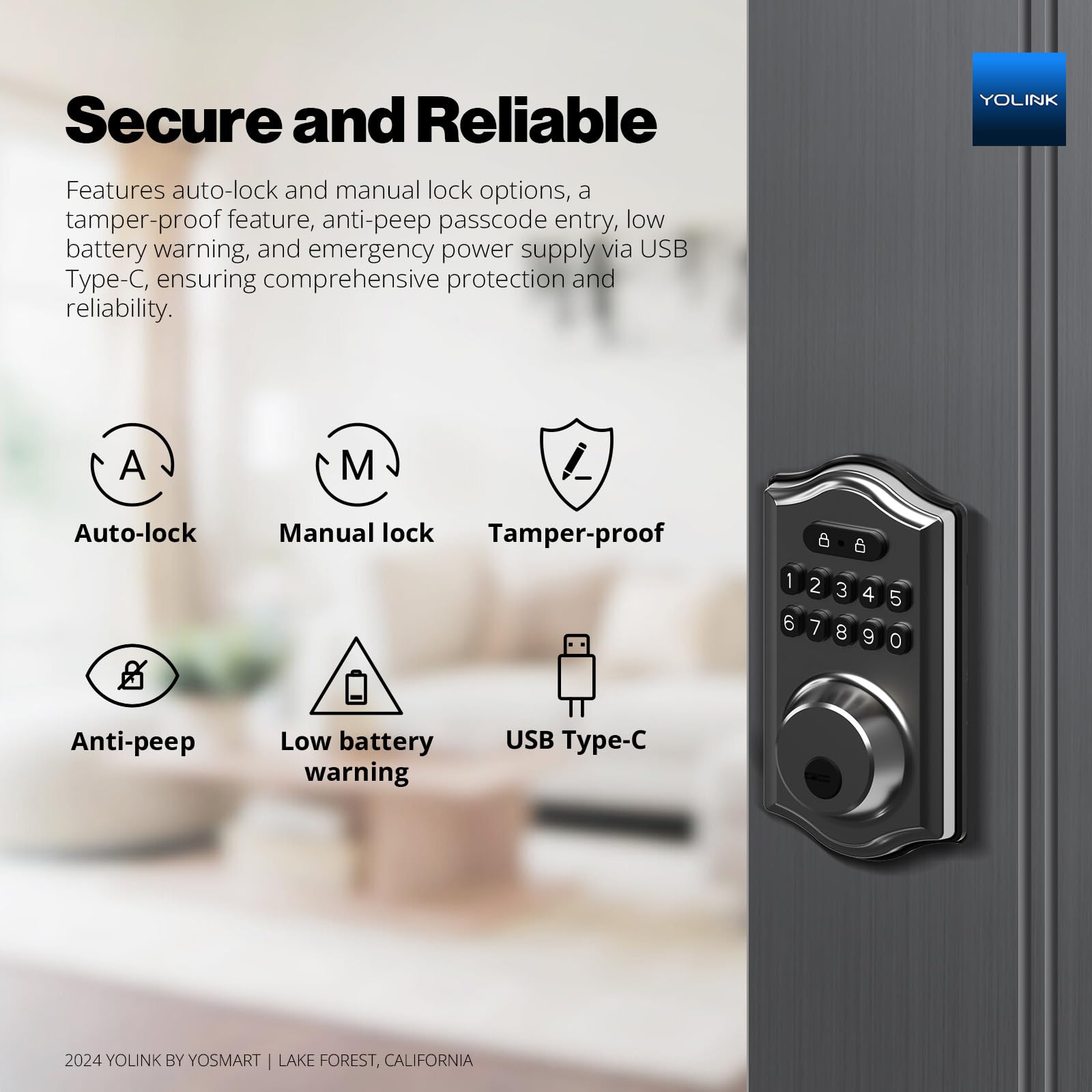 Yolink Smart Deadbolt Lock With Keypad, Fob & App Control, Keyless Entry, Multiple Unlock Methods, Secure & Reliable, Alexa, Google, Ifttt, Home Assistant Compatible, Hub Required