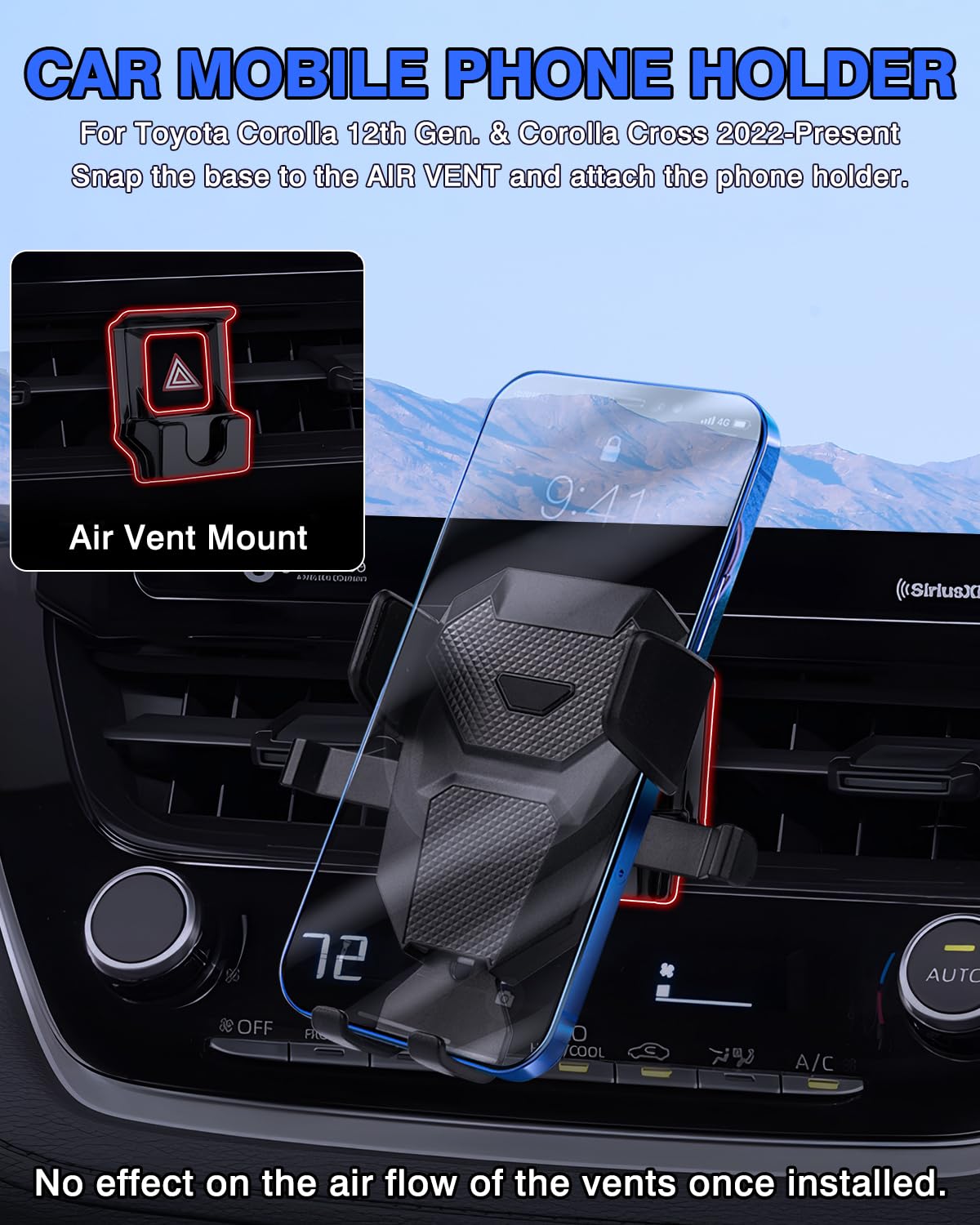Karltys Car Phone Holder For Toyota Corolla 2020- /Corolla Cross -, Cell Phone Holder Mount Hands Thick Case Friendly Mobile Holder For 4-7 Inch Phones
