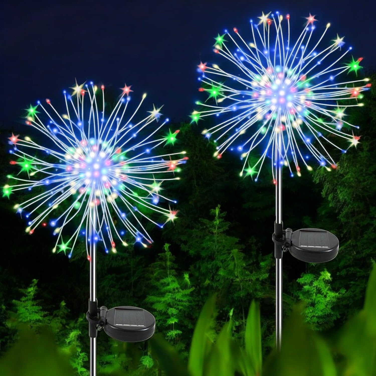 Hshine Solar Christmas Lights Outdoor, 2 Pack 120 Leds Solar Firework Lights, 8 Modes Fireworks Lights For Landscape Pathway Yard Decorative Outside, Colorful