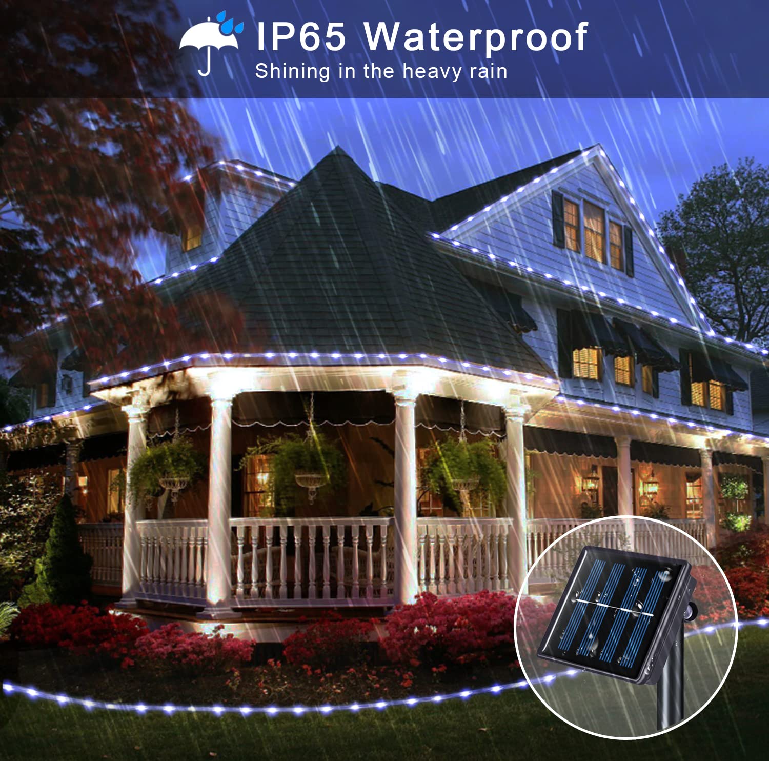 Potive 2 Pack White Solar Rope Lights And 2 Pack Warm White Solar Rope Lights