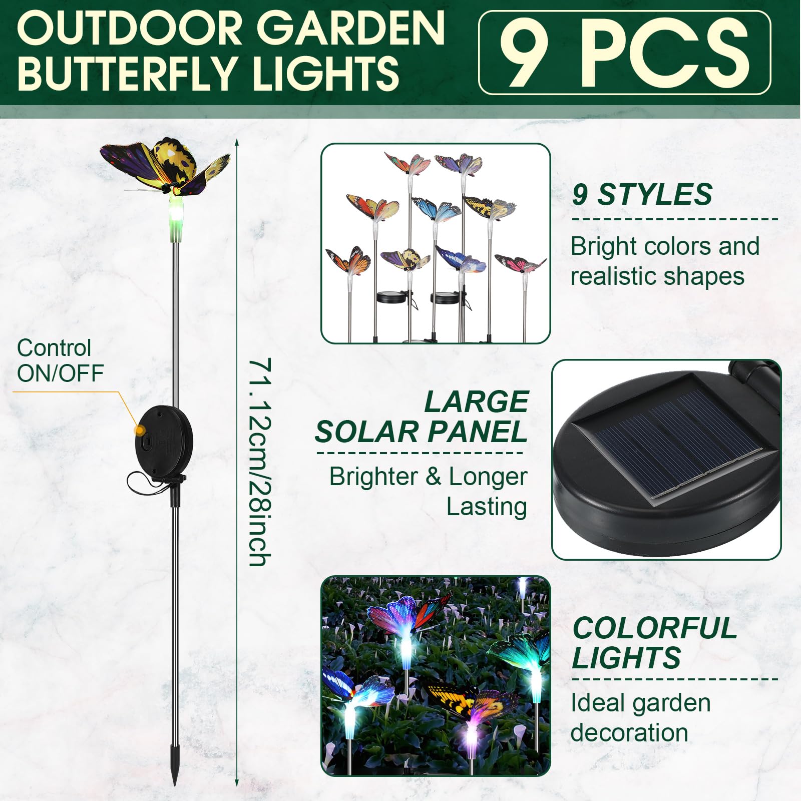 Retisee 9 Pcs Solar Butterfly Garden Stake Lights Led Solar Butterfly Lights Waterproof Color Changing Outdoor Lights Decoration For Garden Patio Yard Lawn Pathway, 5 X 28 Inch