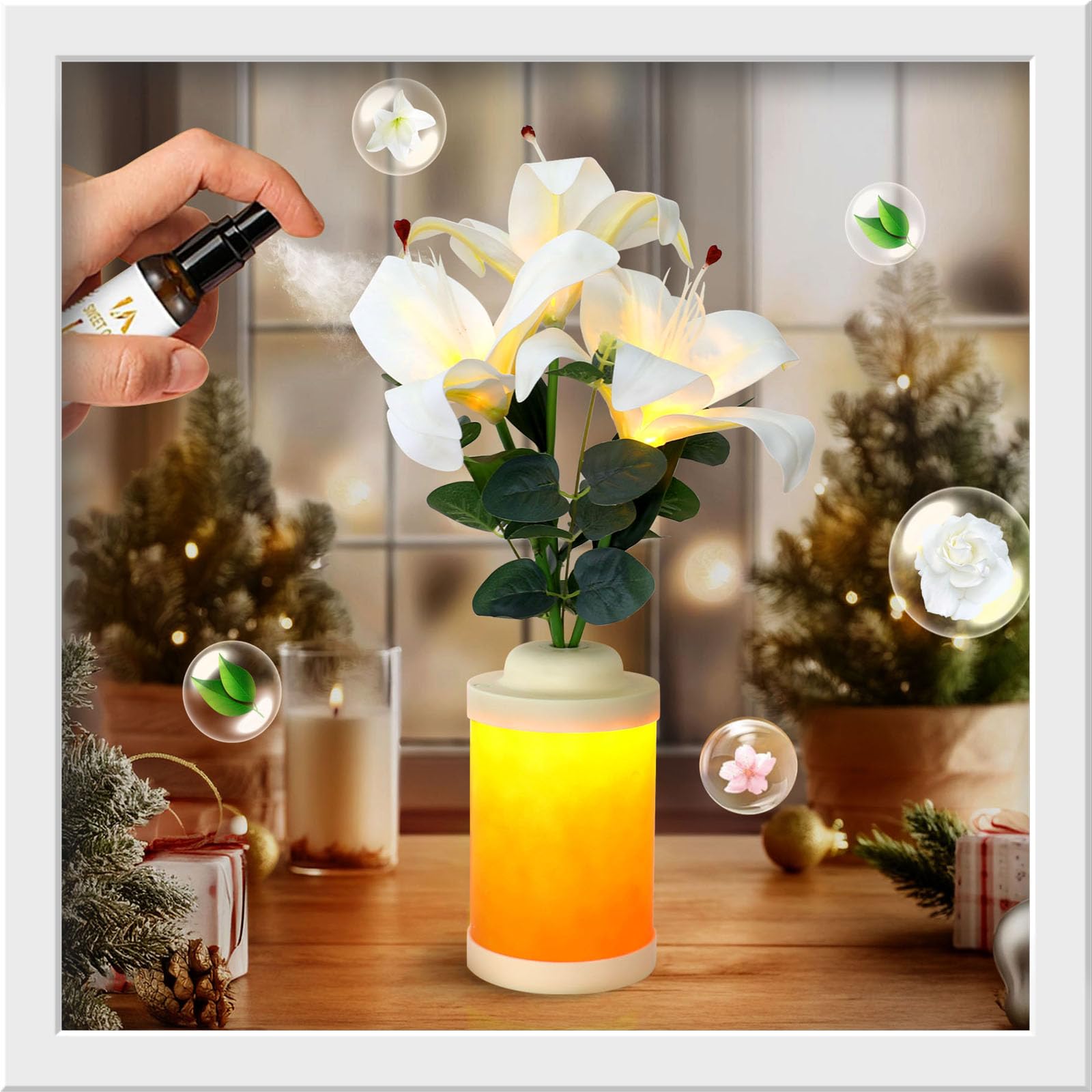 Oputik Lily Flower Table Lamp,Artificial Flowers Touch Lamp Night Light For Bedside Bedroom Living Room,Wedding Hotel Home Decor,Christmas Birthday For Women/Mom/Kids And Friend