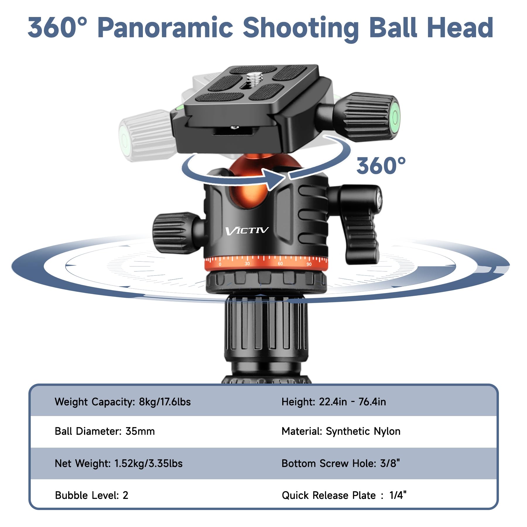 Victiv 76 Inch Camera Tripod Stand With 360° Panorama Ball Head, Universal Phone Holder, Portable Bag, Entry-Level Lightweight Travel Compact Tripod, Compatible With Canon Sony Cameras Dslr Gopros