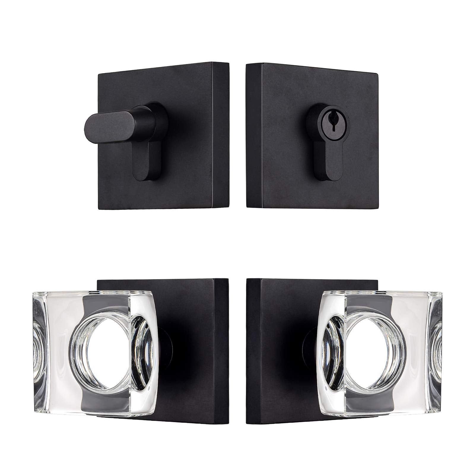 Cools Crystal Glass Door Locks With Deadbolts, Entry Door Knob And Deadbolt Lock Set, Matte Black