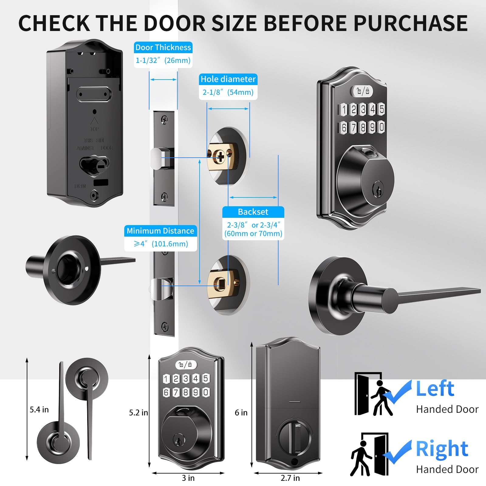 Lcwzsa Keyless Entry Door Lock Deadbolt With Handle Set- Front Door Fingerprint Smart Locks With 2 Lever Handles-Electronic Keypad Code Deadbolt -App Control, Digital Password,Auto Lock,Easy To Install
