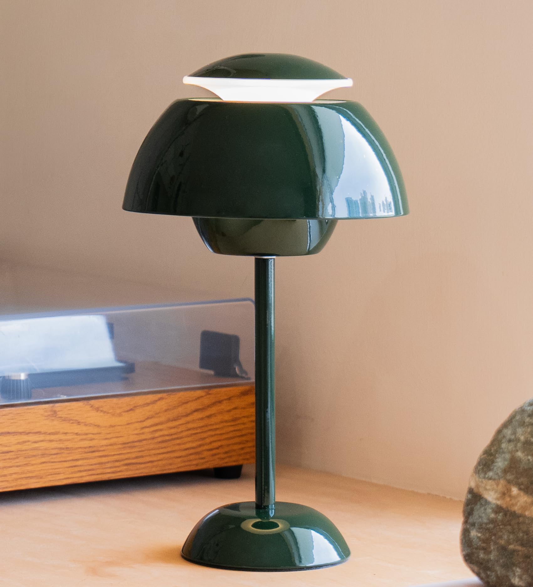 Glivpny Flowerpot Cordless Table Lamp, 5000Mah Battery Mushroom Lamps,Portable Patio Table Lamp,Small Rechargeable Lamp For Nightstand,Dimmable Touch Bedroom Lamp For Indoor Outdoor (Dark Green)